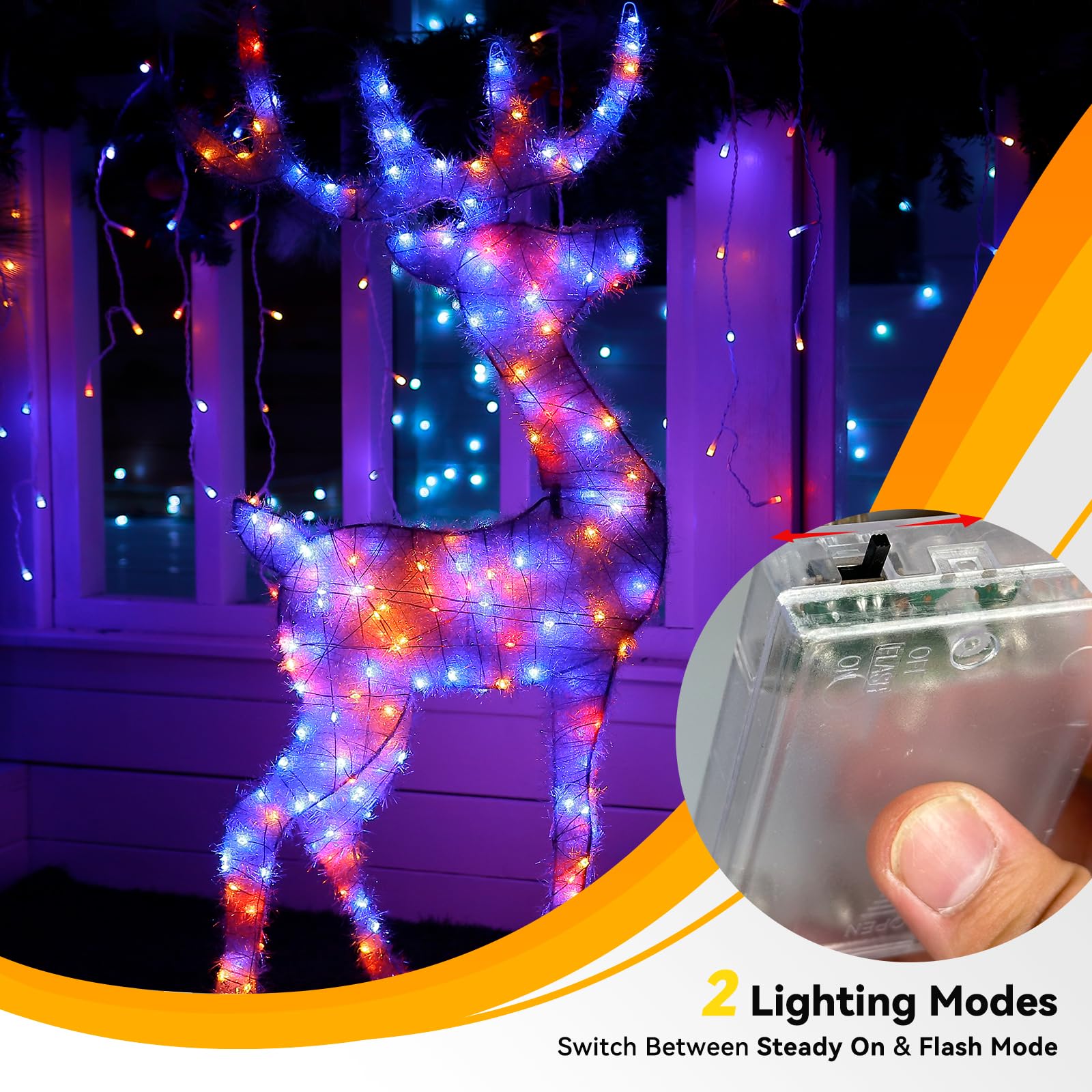 LitHome 4 Pack 240 LED Fairy Lights - Battery Operated, 20FT, Waterproof, Twinkle Lights, Purple & Orange
