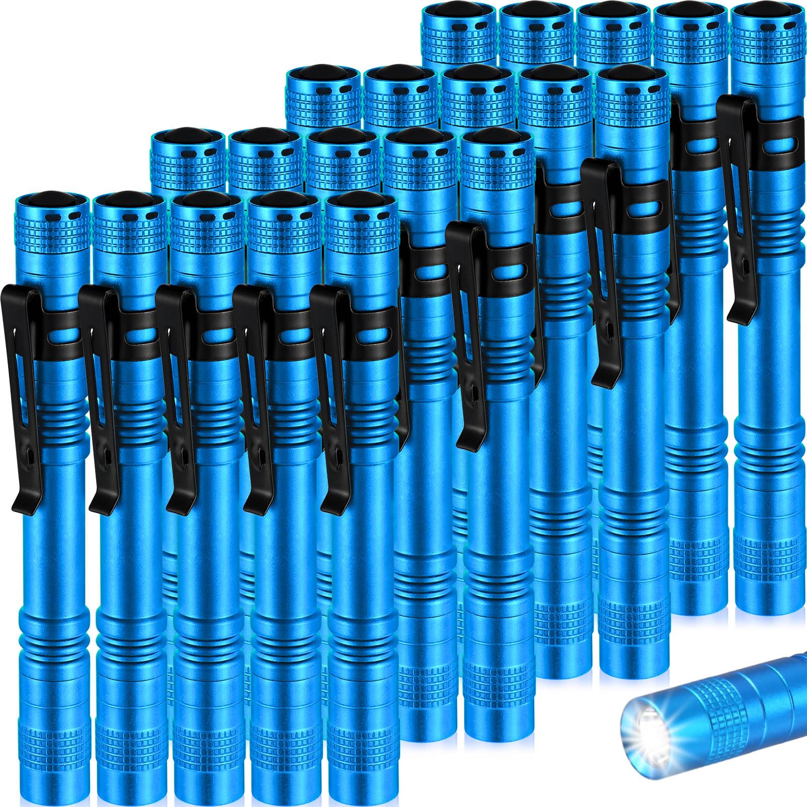 Hortsun Mini Pen Light Flashlights, 5.12 Inch, Blue, Aluminum, 20 Pcs, Pocket Size, Ideal for Gifts