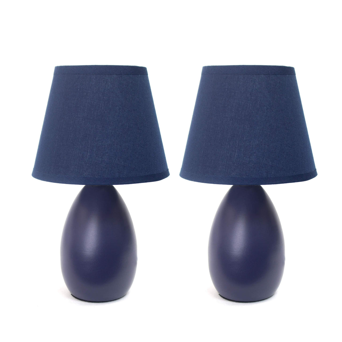 Simple Designs Lt2009-Blu-2Pk Mini Egg Oval Ceramic Table Desk Lamp 2 Pack Set, Blue