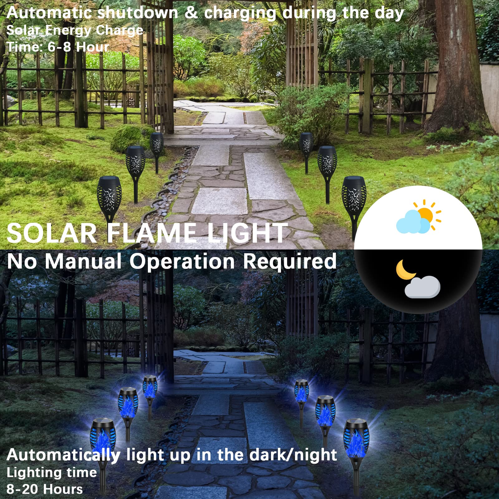 Aounq Solar Lights Outdoor Waterproof, 4 Pack Blue Solar Torch Lights Outdoor With Flickering Flame, Outdoor Solar Lights For Ya