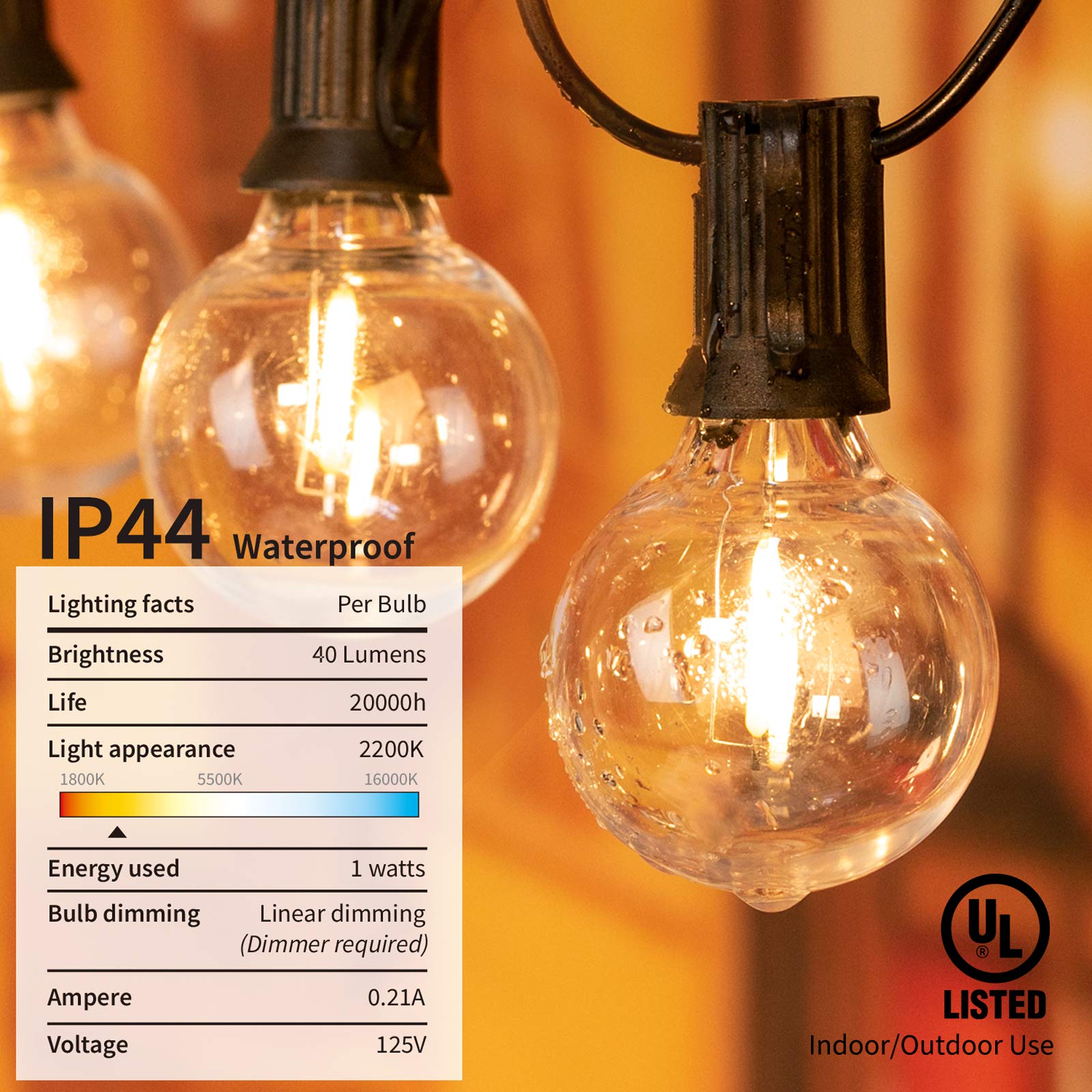 Brightown G40 Led Replacement Light Bulbs 1W Shatterproof Globe Bulb Fits E12 Or C7 Candelabra Screw Base Sockets, 1.5 Inch Dimm