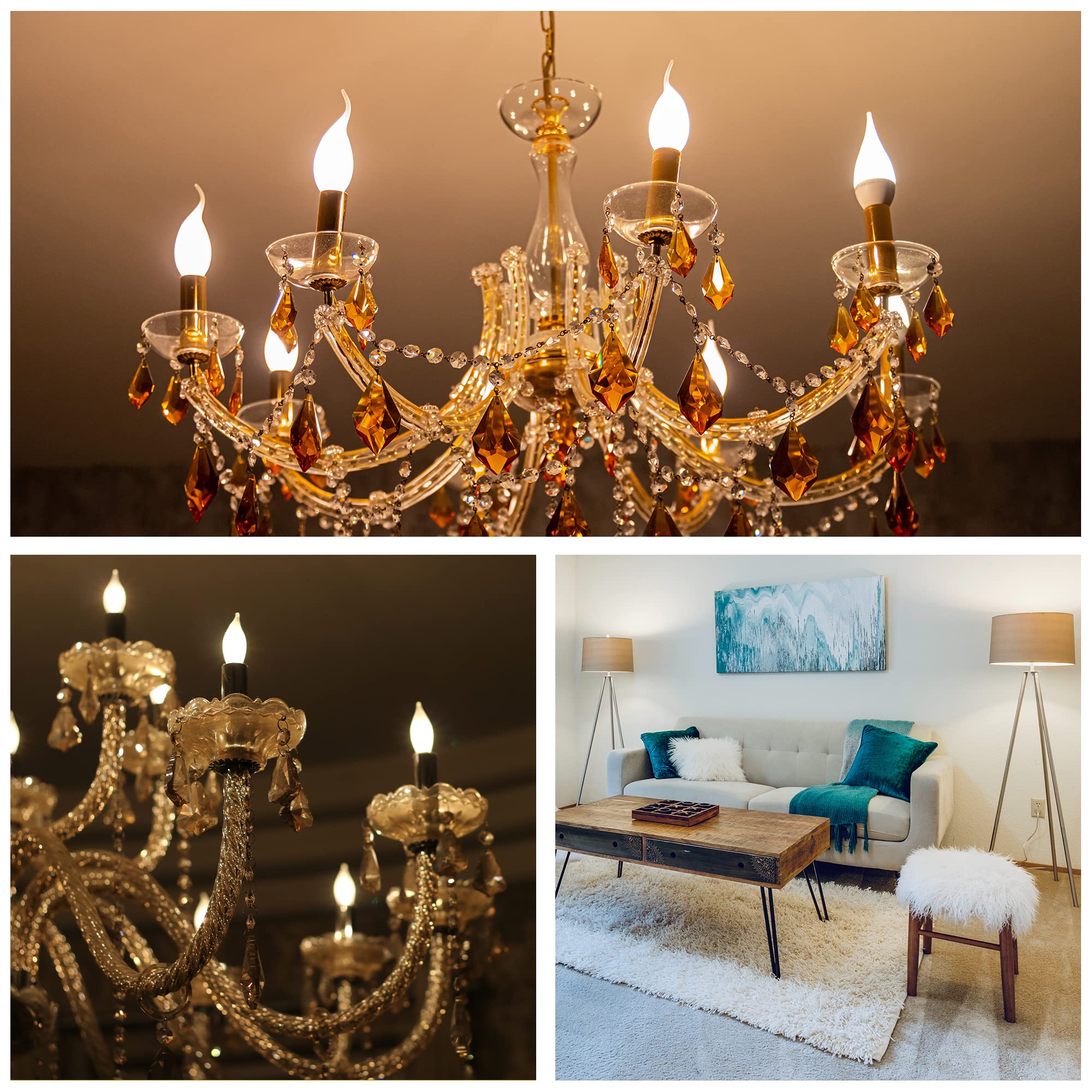 Fannis Pack Of 12 Flame Tip C32 B10 Ca10 Filament Led Bulb, 2W Equals 10W 15W 20W, Soft Warm White Light, E12 Candelabra Base Ed