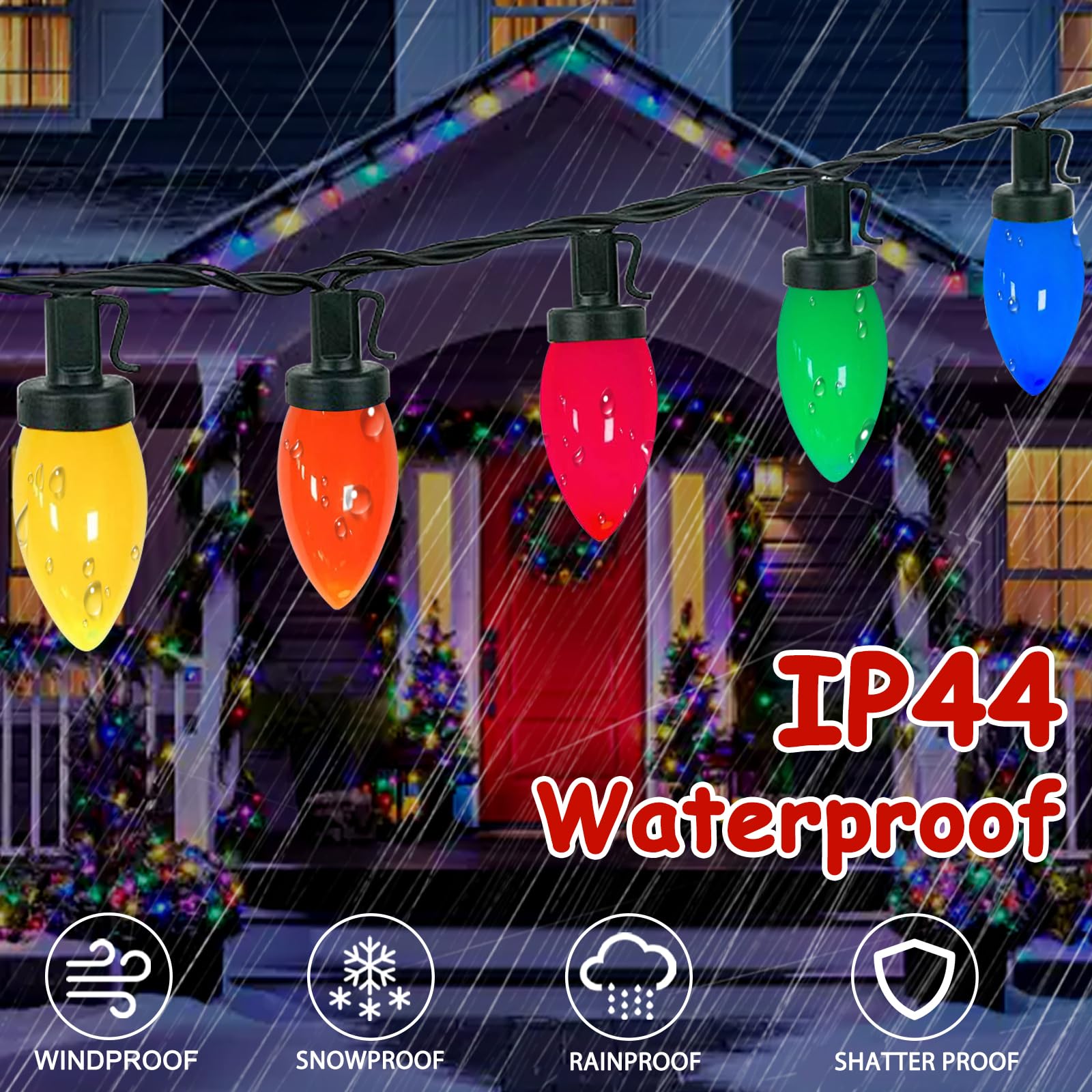 Led Christmas Lights Battery Operated Lights With Remote, 27 Ft C9 String Lights, 8 Mode Twinkle C9 Vintage Christmas Lights Wit