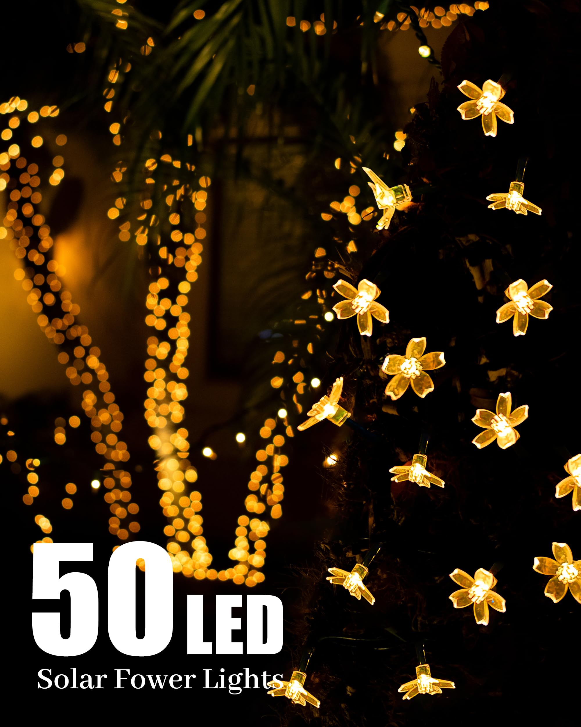 Selarlyt Solar String Lights, 50 LED Warm White Waterproof Decorative Lights for Outdoor, Yard, Lawn, Garden, Christmas Tree