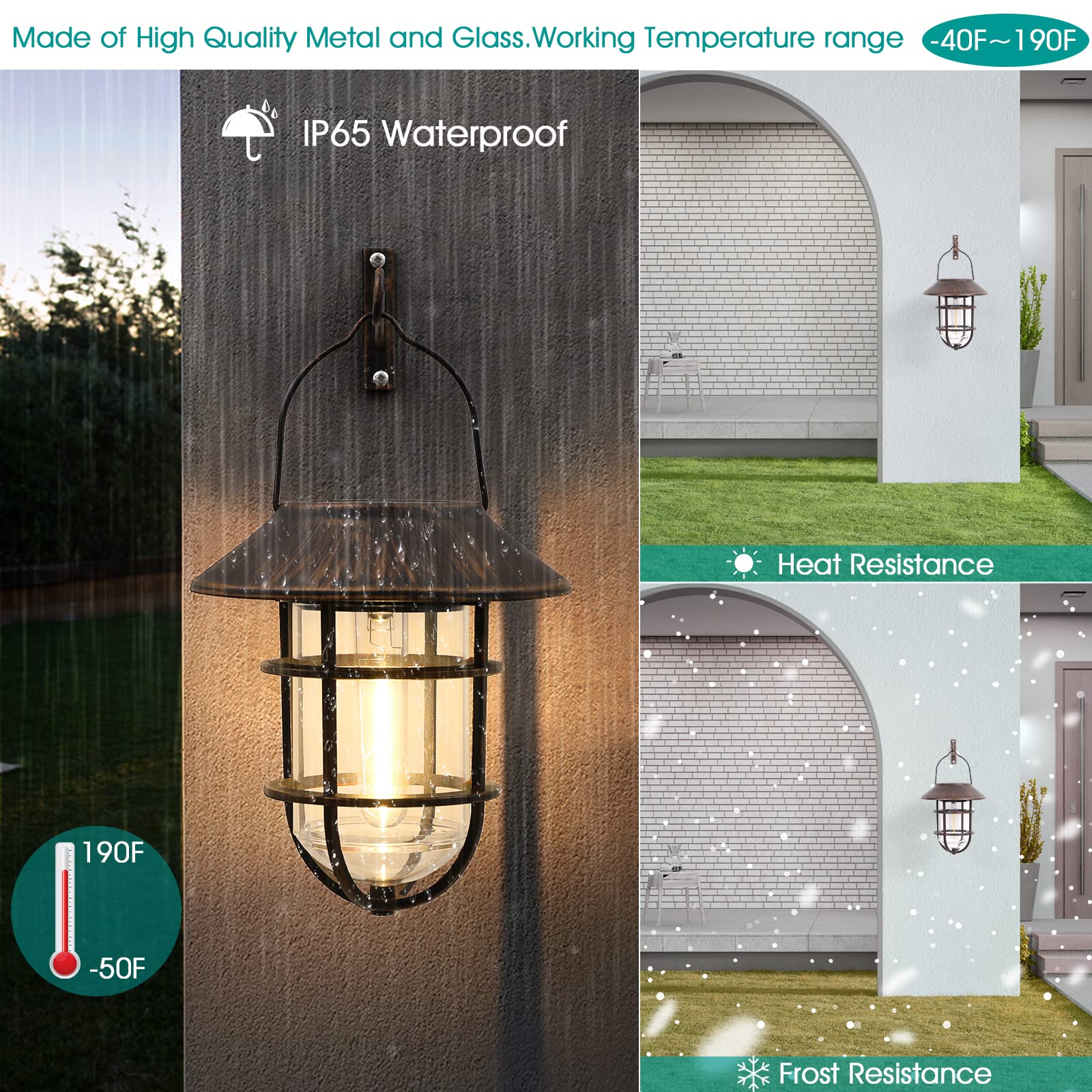 Derynome Solar Outdoor Lights, Waterproof Hanging Lanterns with Wall Mount Kit, Bronze, 2 Pack, Model JM020SLPK2
