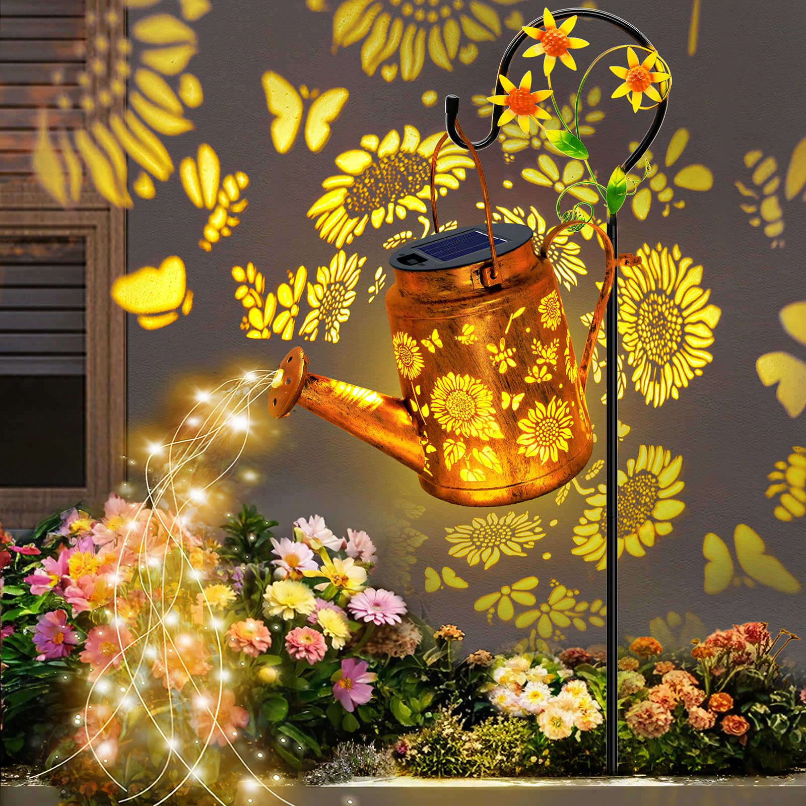 Solar Lights Outdoor Waterproof  Sunflower Solar Watering Can Lights With Shepherd Hook  Birthday Gifts For Mom Grandma Women Christmas  Metal Hanging Lantern Garden Decor Yard Outside Patio Lawn