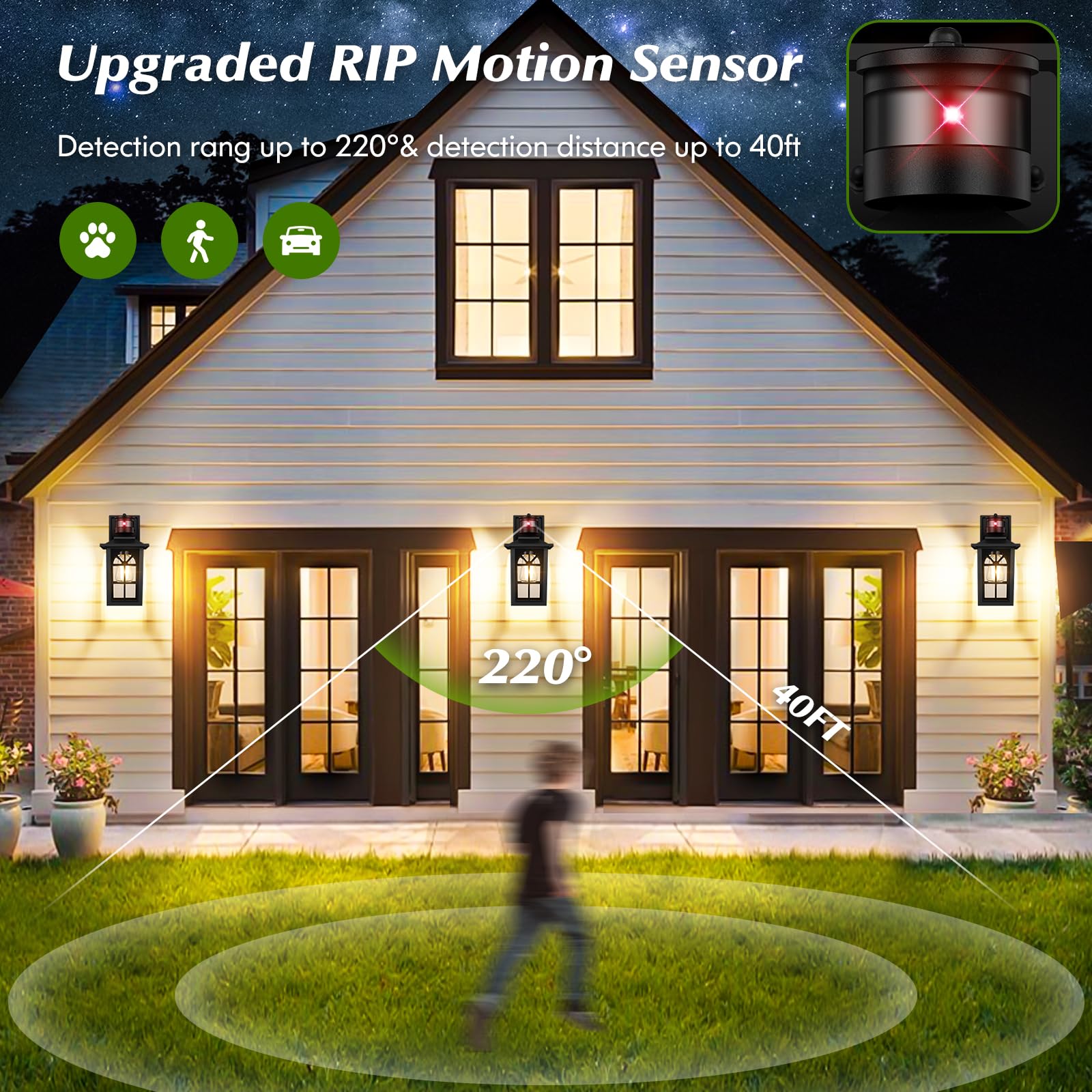 Motion Sensor Outdoor Light Fixture, Dusk To Dawn Porch Light Outdoor Wall Sconce Lantern, Aluminum Exterior Lighting Fixture Wa