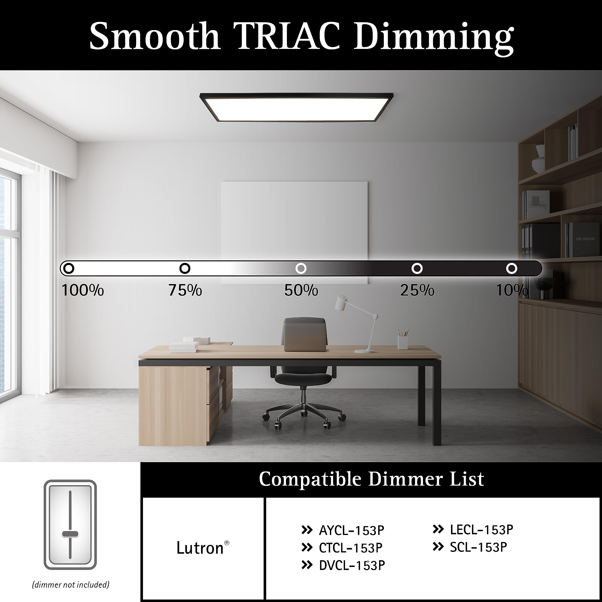 Ultralux Surface Mount Ceiling Light Panel - TRIAC Dimmable, 3CCT Adjustable, 1x4 ft, Matte Black, Model U100544, 1 Pack