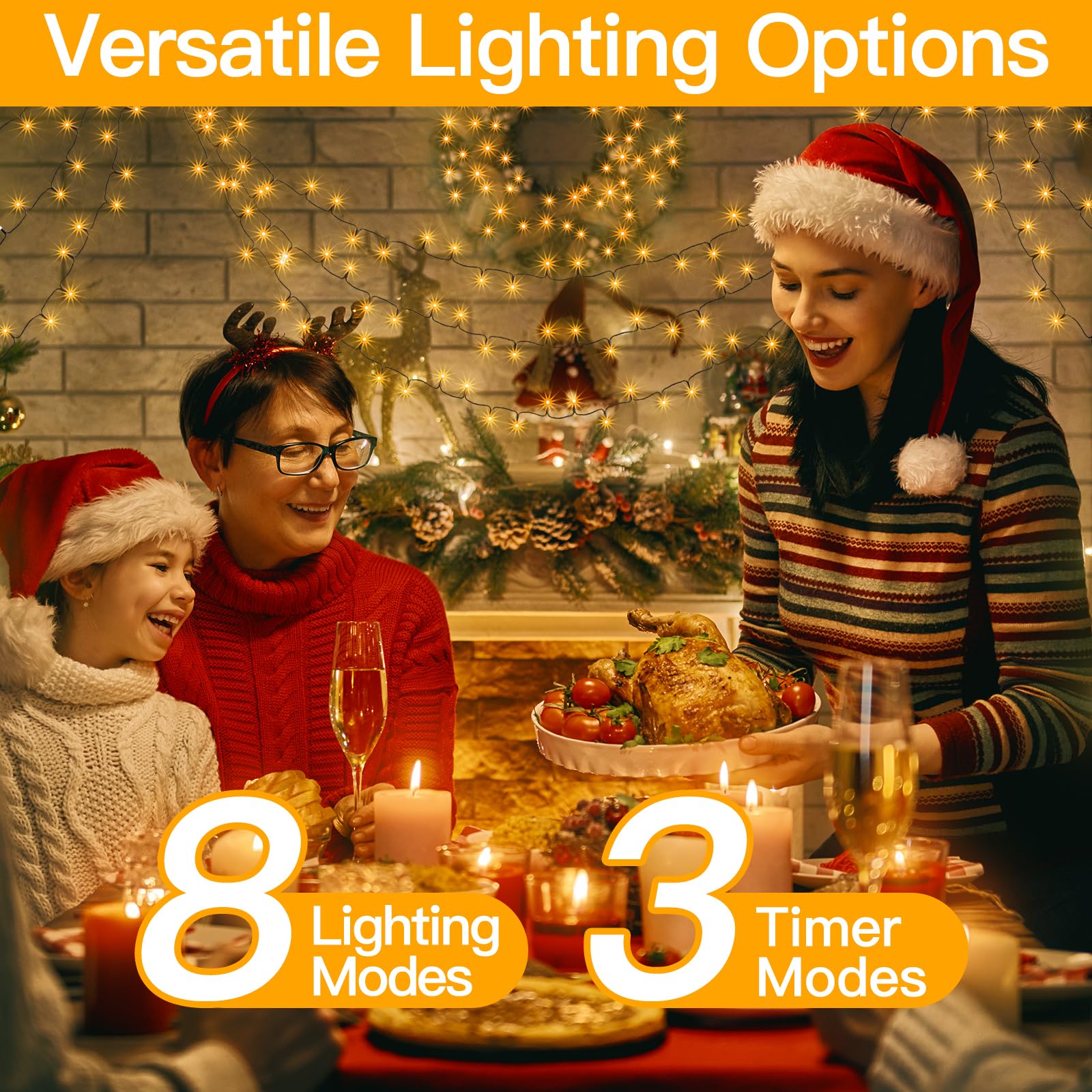 Ollny 262FT Warm White String Lights, 800LED, Waterproof Fairy Lights with Remote, 8 Modes & Timer for Outdoor Party Decorations