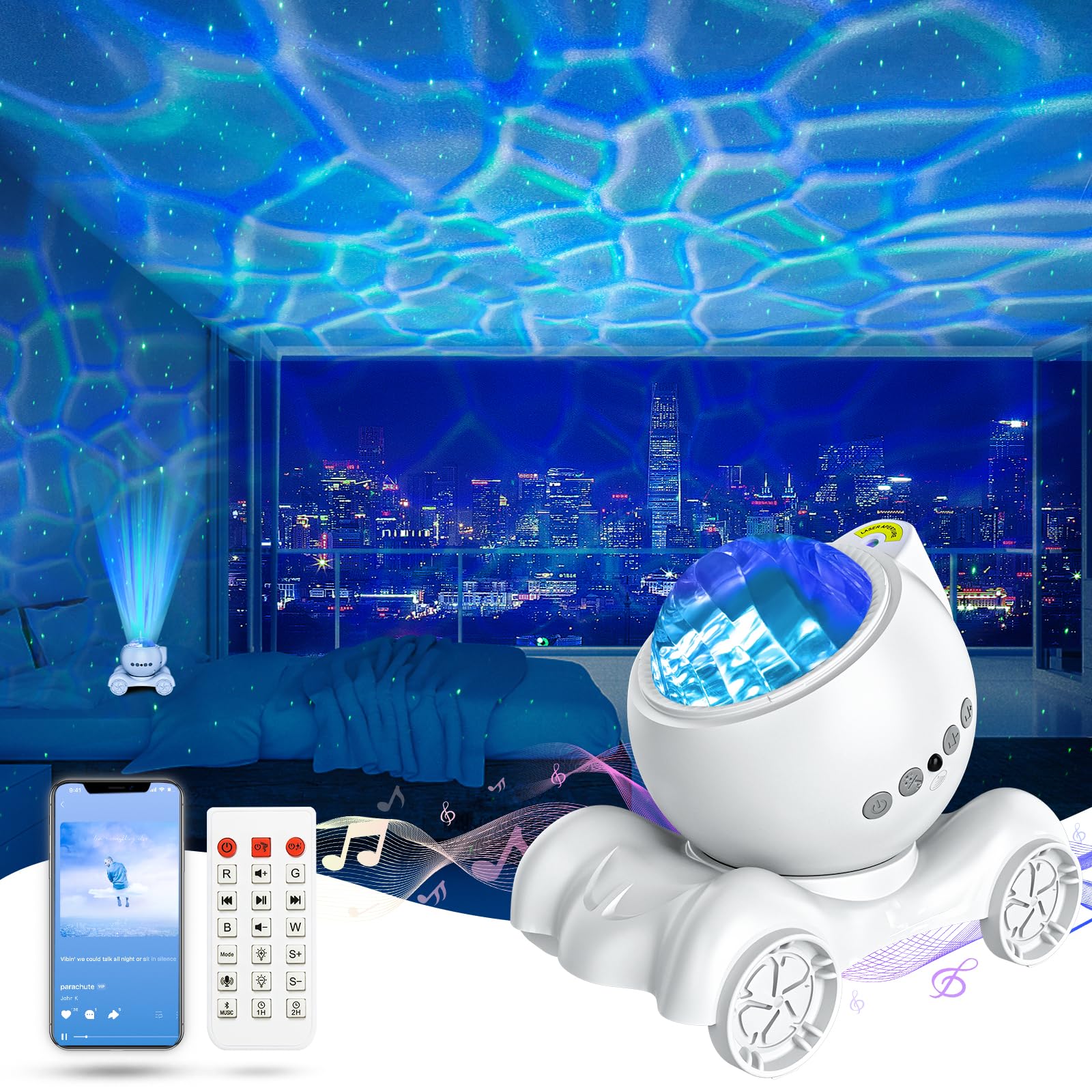 ENOKIK Star Projector Galaxy Projector with Bluetooth Speaker, White Noise, Aurora Nebula Lamp, Model HJ-XKD05, White