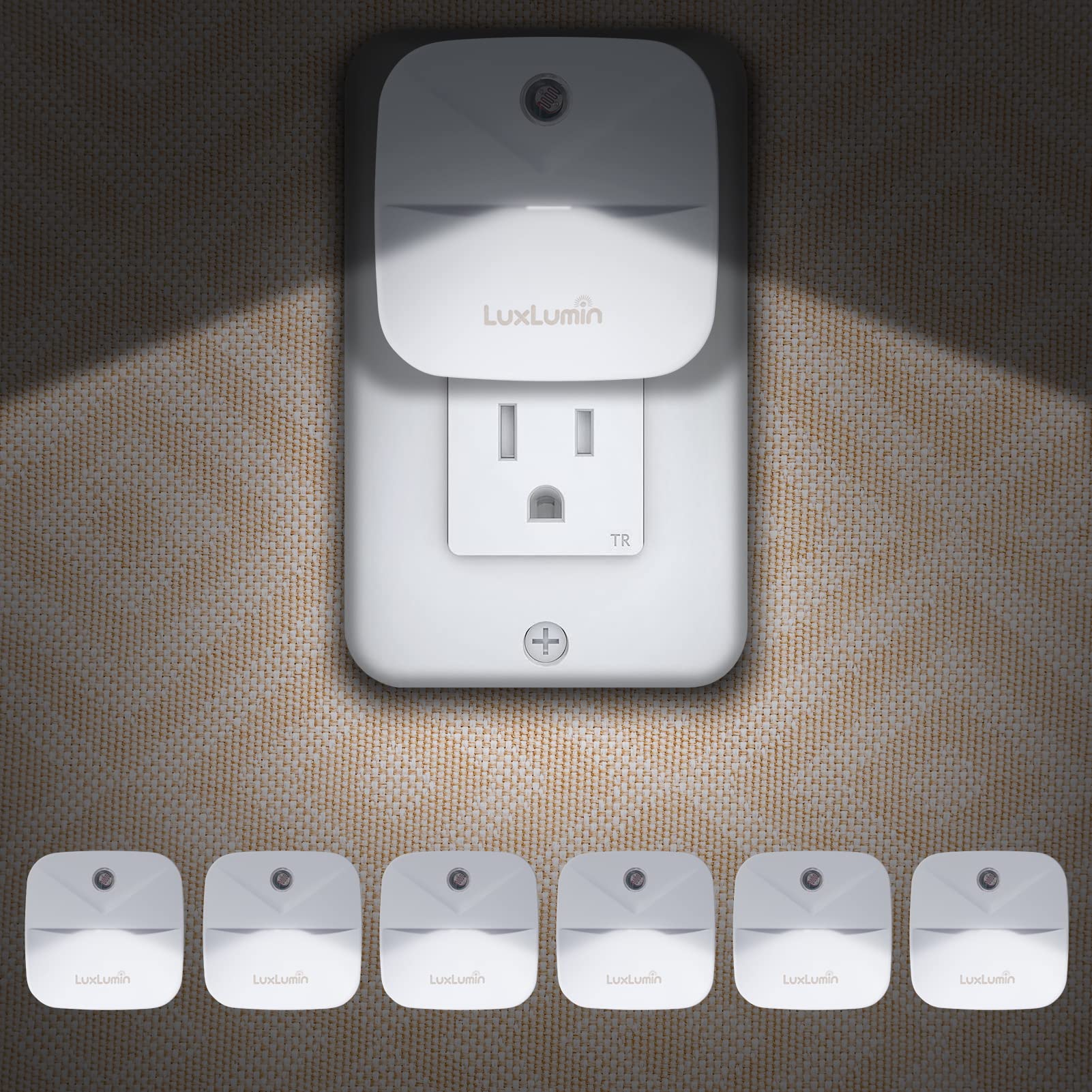 LuxLumin LED Night Light with Dusk-to-Dawn Sensor, 6 Packs, Daylight White, Model HU-XI-201, Plastic