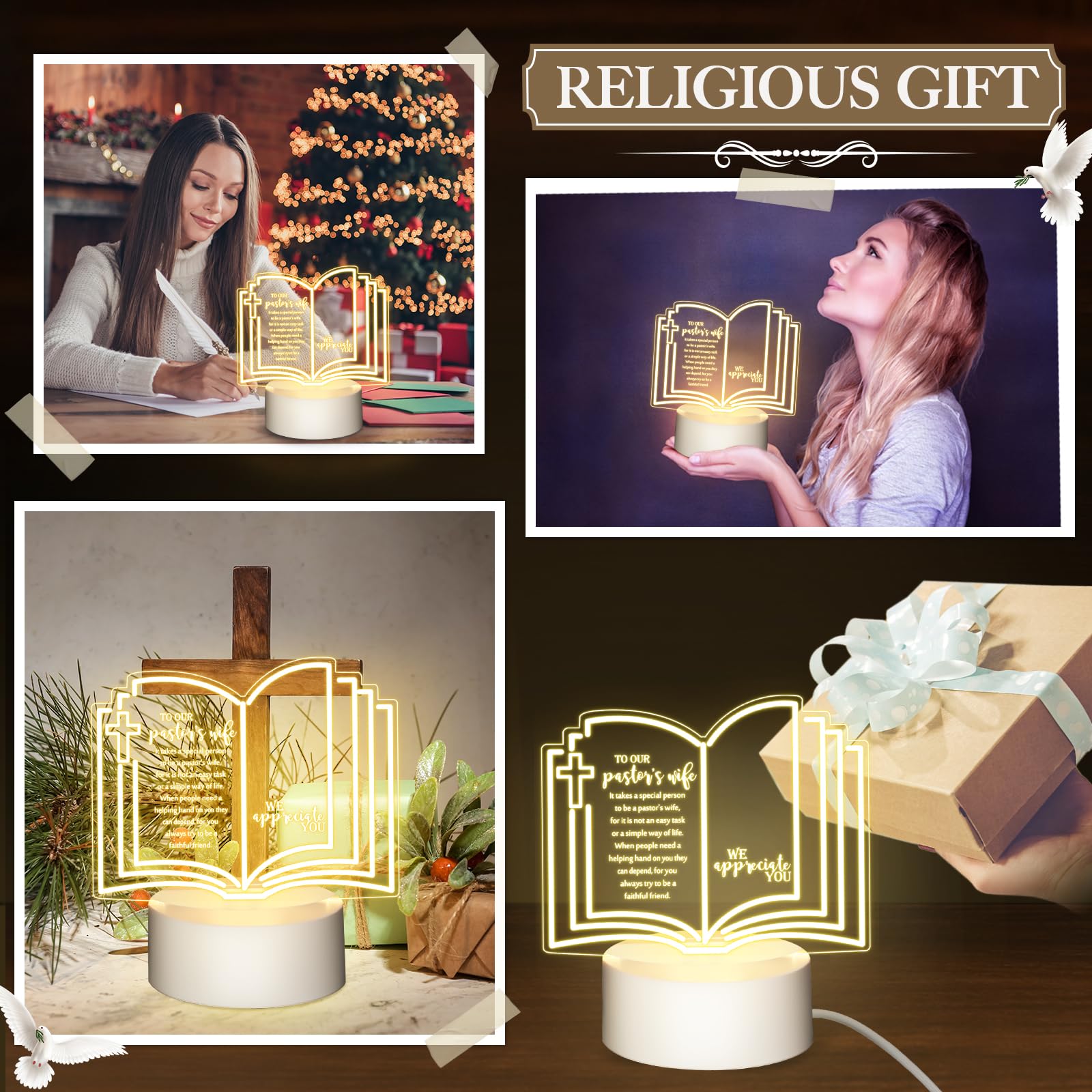 Kosiz Pastor Appreciation Gift Engraved Thank Clergy Sayings Acrylic Night Led Light With Base Christian Inspirational Desk Deco