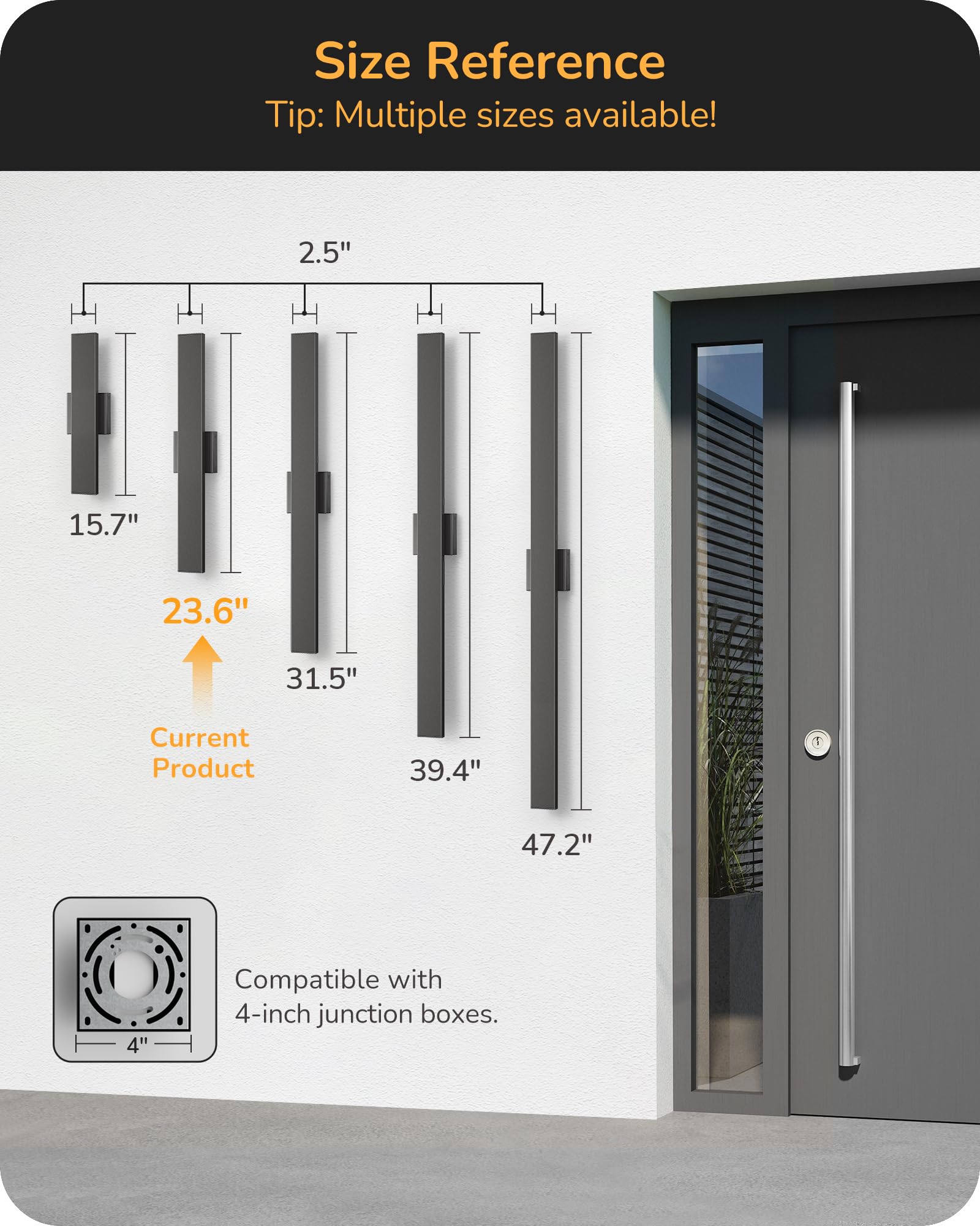 EDISHINE 23.6" Outdoor Wall Lights, Dimmable 3CCT, IP65 Waterproof, Black, 2 Pack, Model BD050