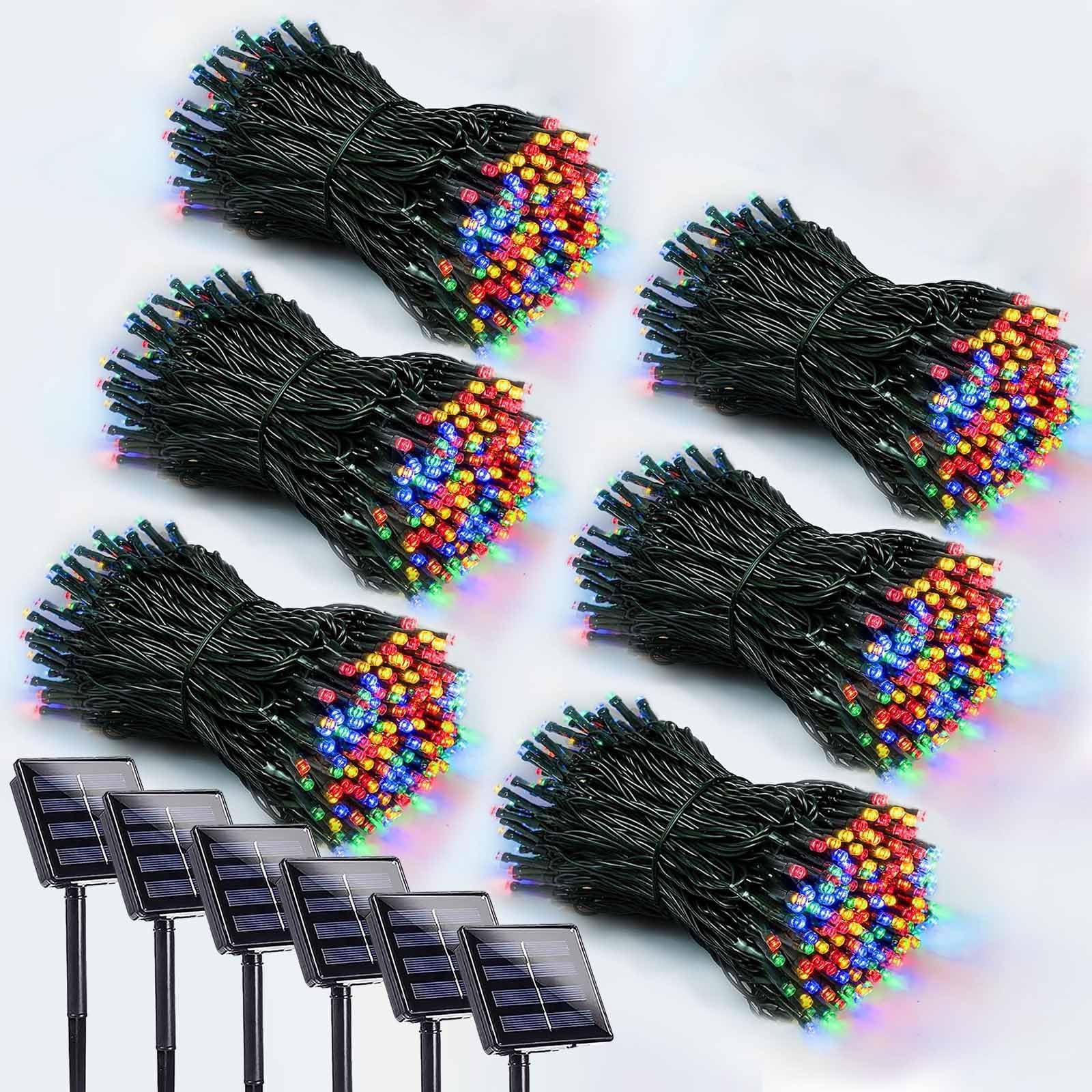 6 Pack 600 Led Solar String Lights For Outside  Solar Christmas Lights With 8 Lighting Modes  Waterproof Green Wire Solar String Lights Outdoor For Tree Xmas Party Garden Yard Decorations (Mutilcolor)