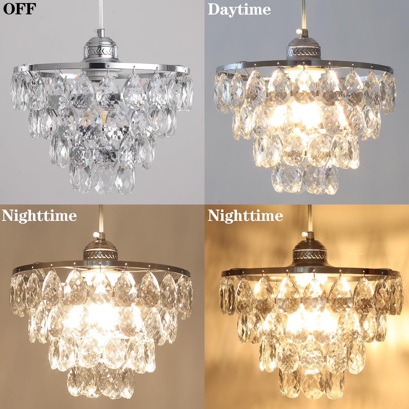 Luupyia Mini Crystal Chandelier Pendant Light, Height Adjustable, Silver, Modern Ceiling Fixture for Hallway/Bedroom, Model EL00147