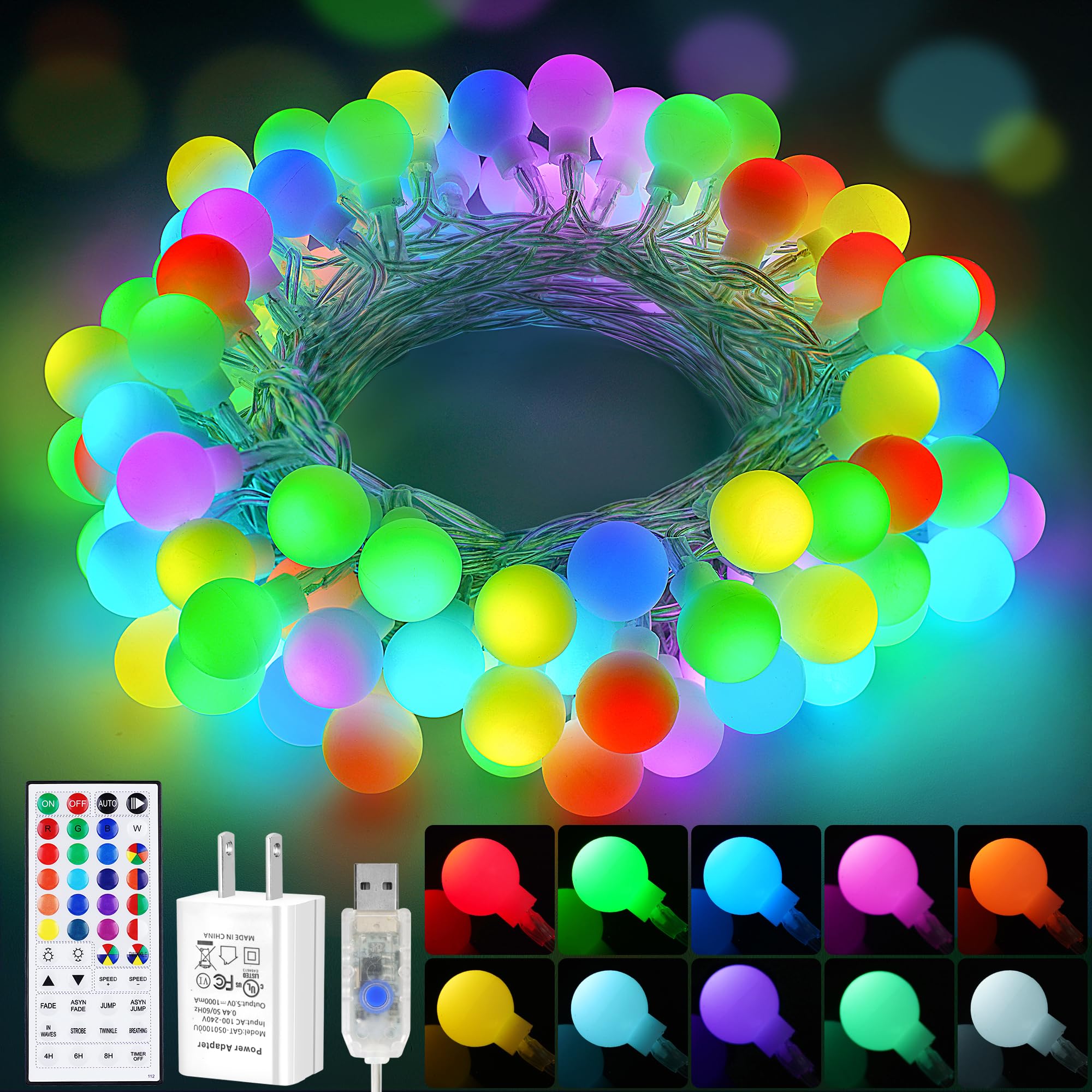 OMIKA Indoor String Lights, 24 RGB Colors, 16.5ft 50LED, USB Plug in, Color Changing Christmas Lights for Dorm, Party, Garden Decor