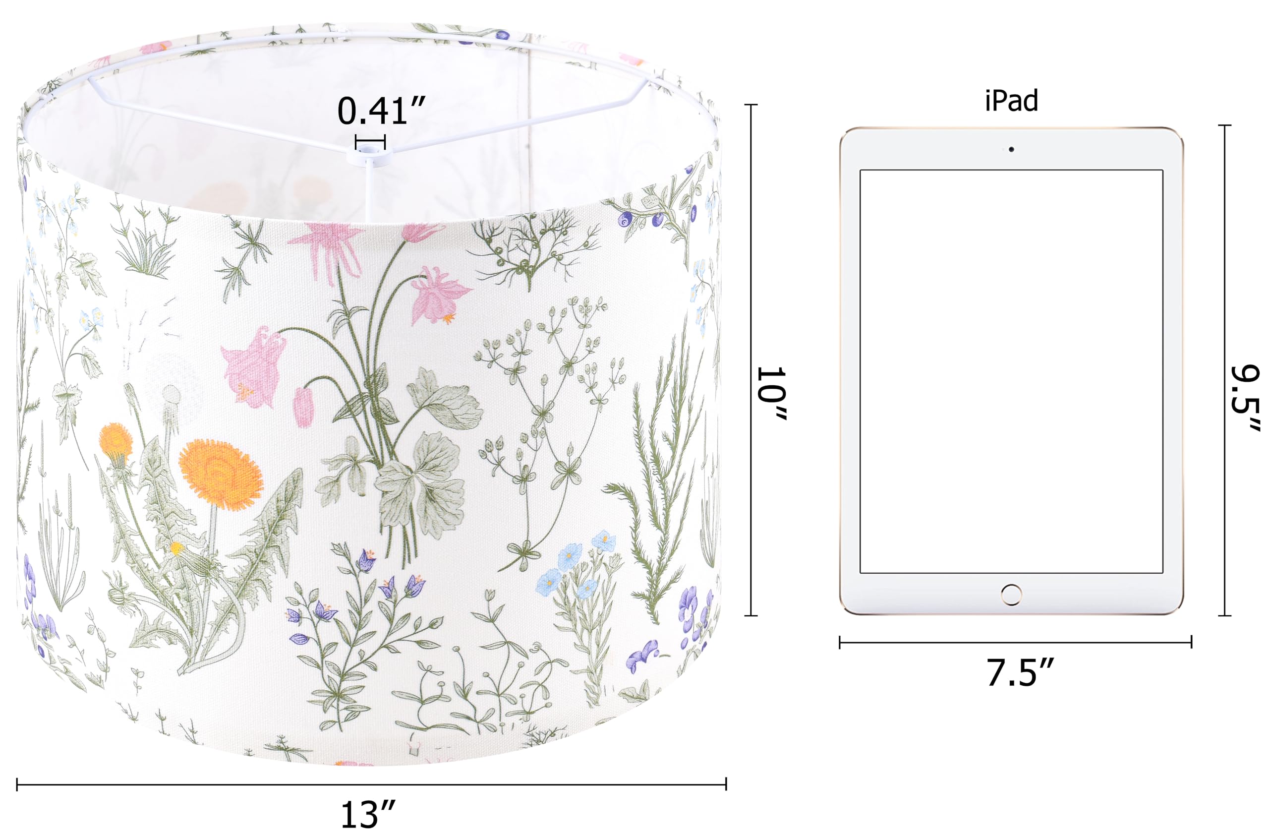 Set Of 2 Drum Lampshades Floral Printed Lamp Shades - 13'' X 13'' X 10'' - Ideal For Table & Floor Lamps Natural Linen- Hand Cra