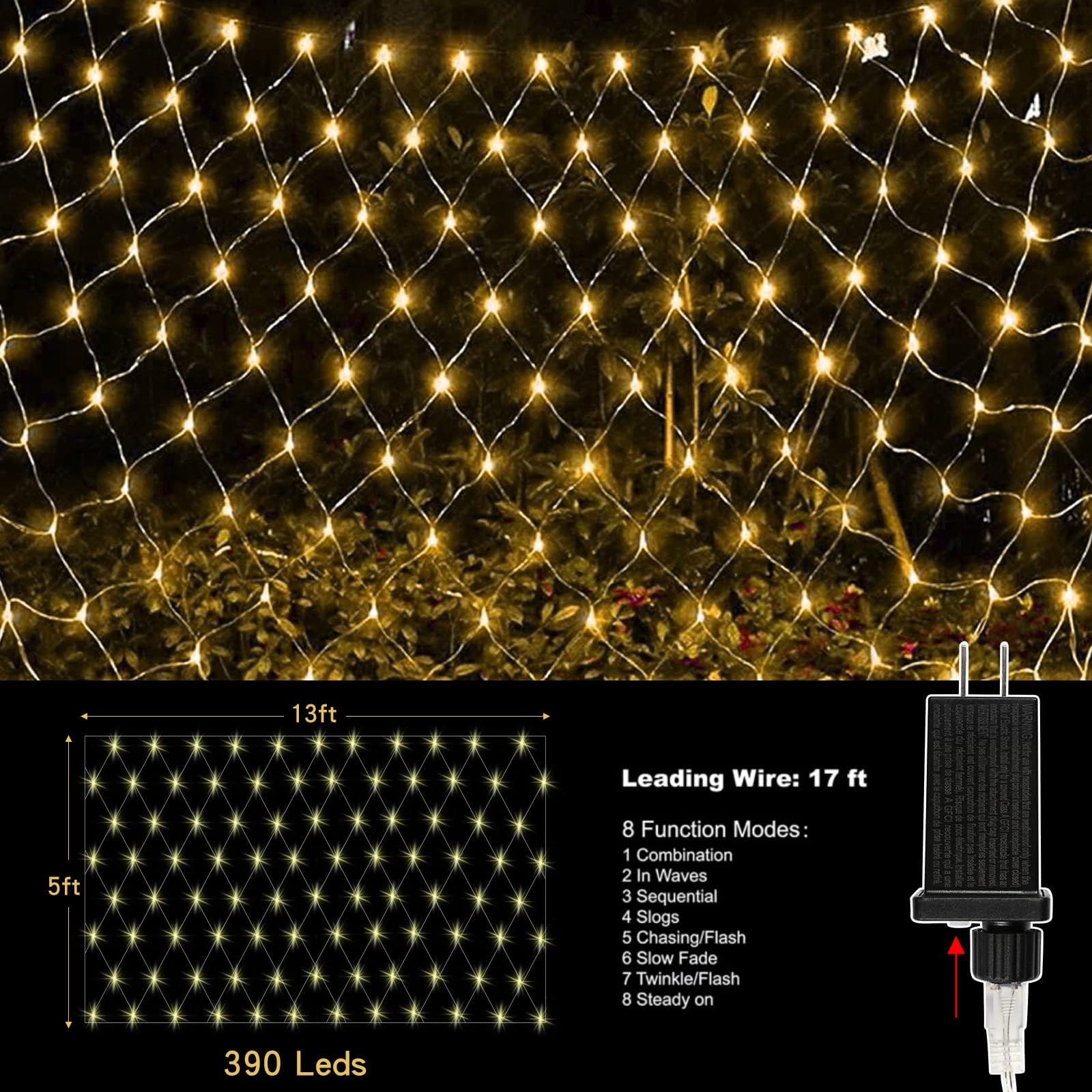 Ijg 200 Led Christmas Net Lights,Connectable 10X6.5Ft Mesh String Lights,8 Modes Waterproof Outdoor Mesh Fairy Lights For Xmas Trees, Bushes, Wedding, Garden (Warm White)