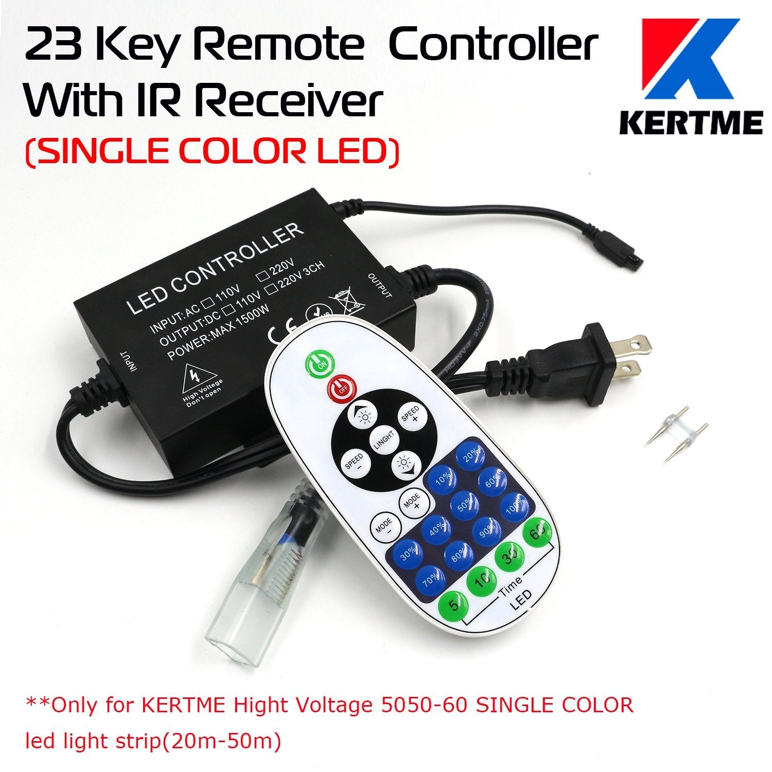 Kertme 5050-60 Type Led Strip Lights, Waterproof & Dimmable, 40M/131.2Ft, White 6000K, Flexible With 23 Keys Remote
