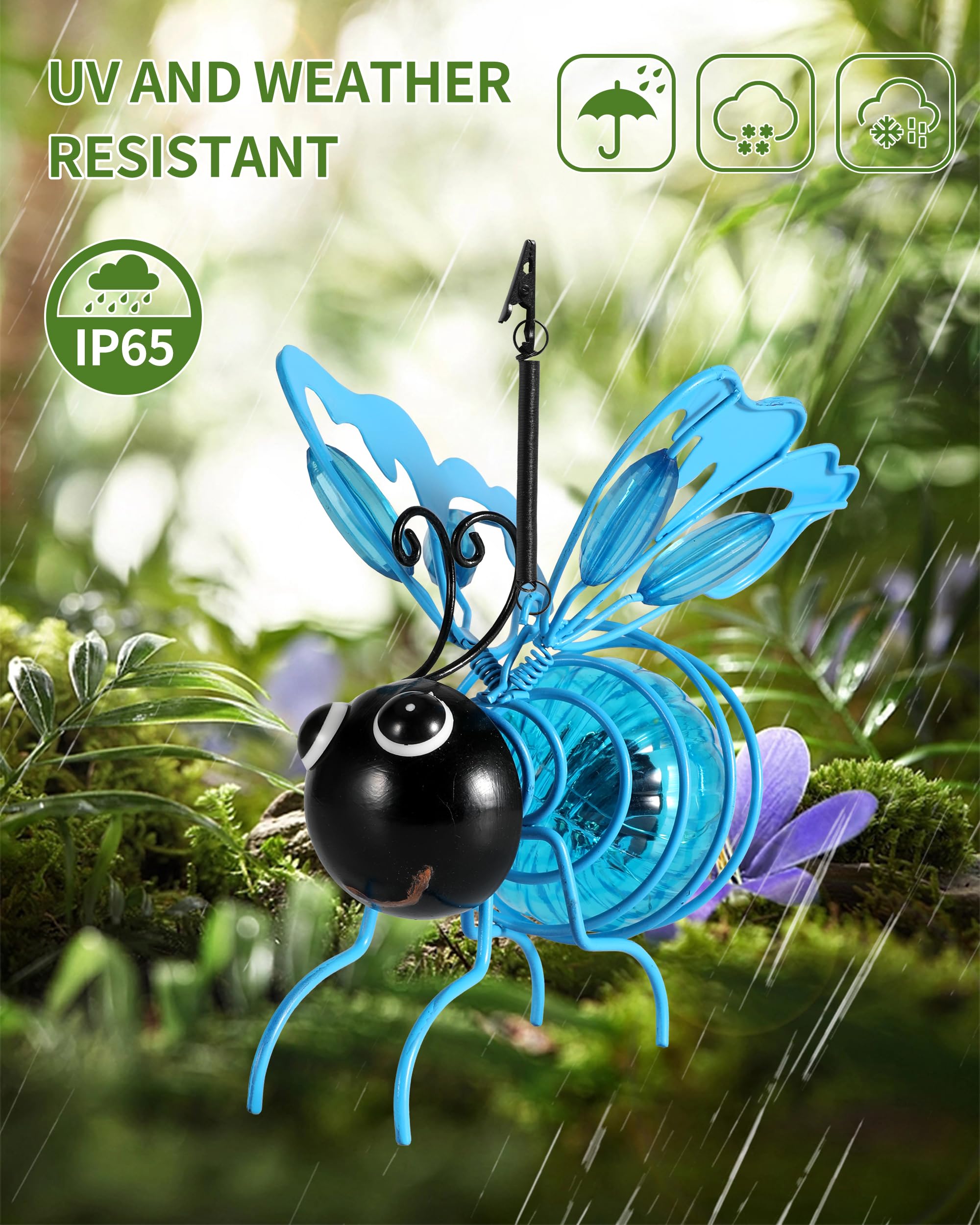 Istatue Solar Hanging Metal Butterfly Light - Weather Resistant Decorative Lights With Bouncy Springs For Garden And Patio - Spring Summer Decorations (Blue)