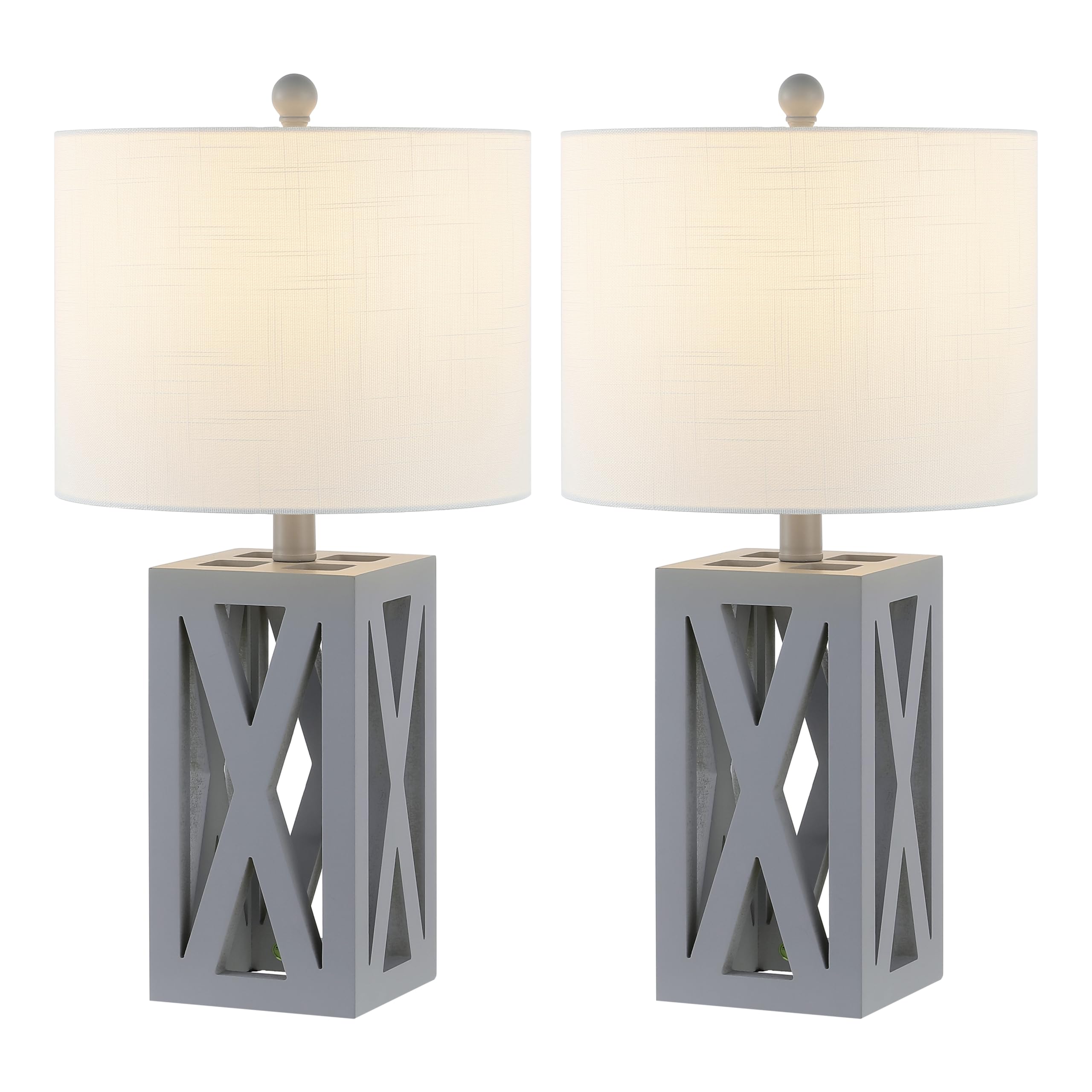 JONATHAN Y Wood LED Table Lamp Set of 2, Black, Model JYL1062C-SET2, Farmhouse Rustic Design for Bedroom, Living Room, Office