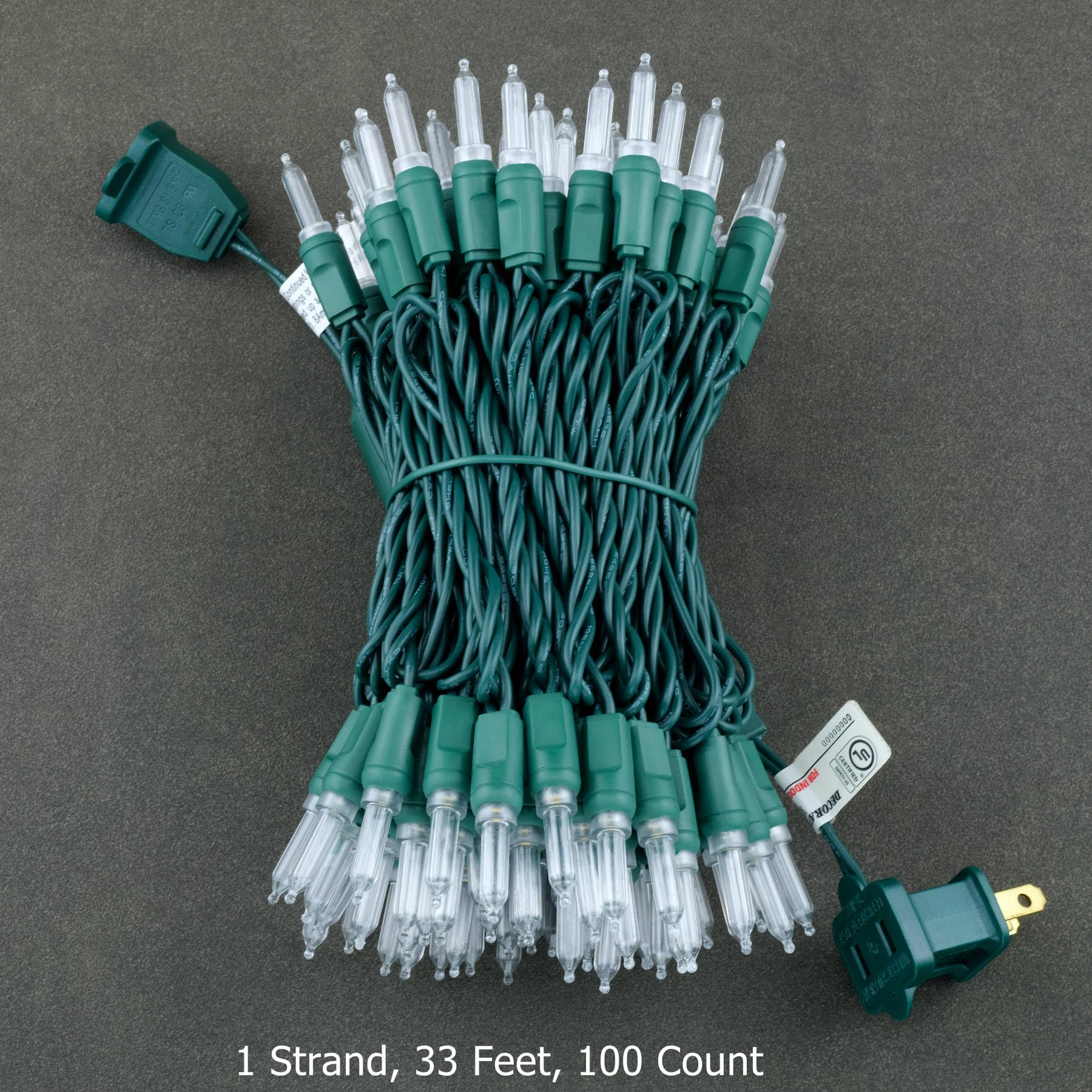 YULETIME 100 Cool White T5 LED Christmas Lights, 33 ft, Waterproof Green Wire, UL Certified, Model YX-T5-100-3