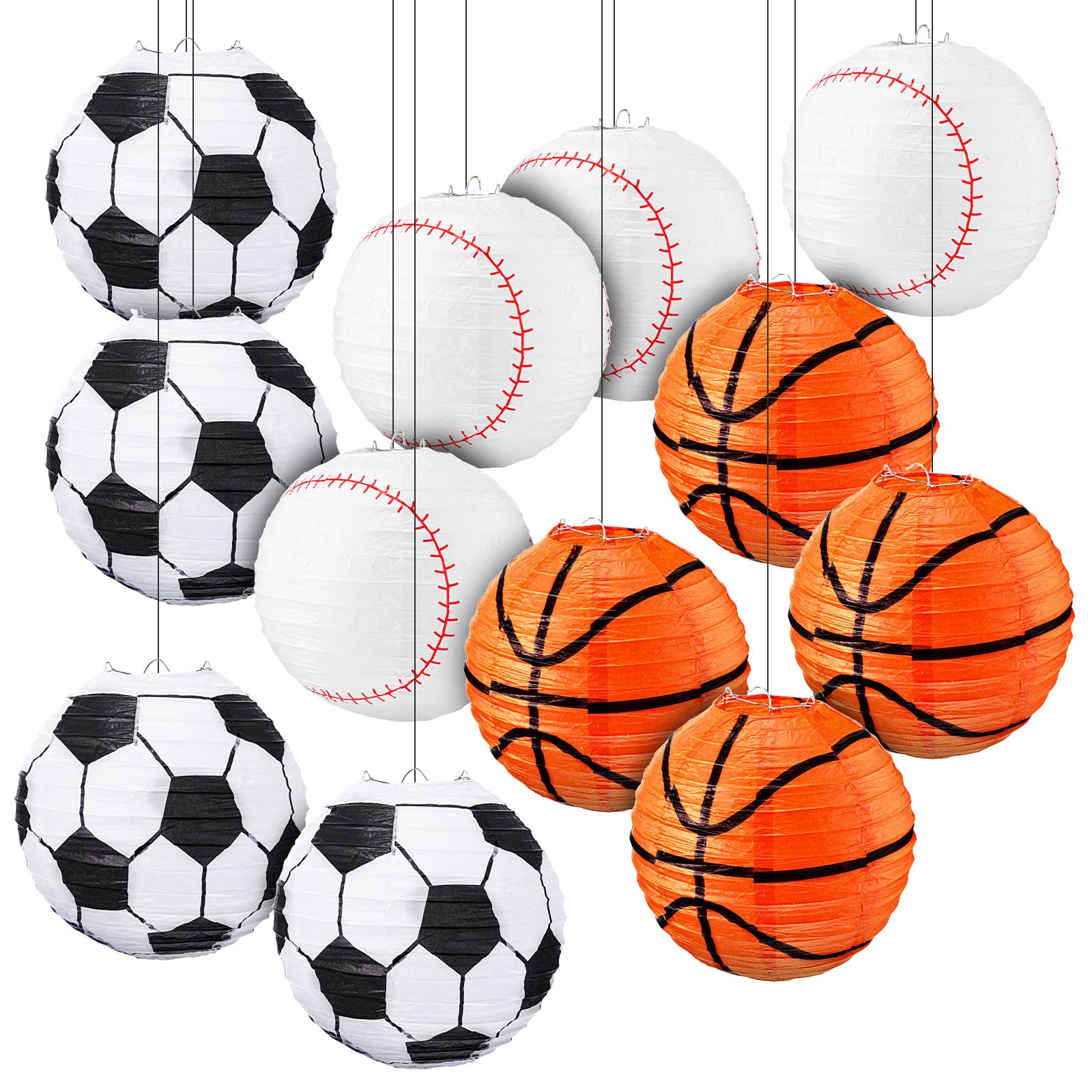 Chengu 12 Pcs Sports Paper Lanterns Baseball Basketball Soccer Football Lanterns Ornaments Bulk 8 Inch Sport Themed Birthday Par