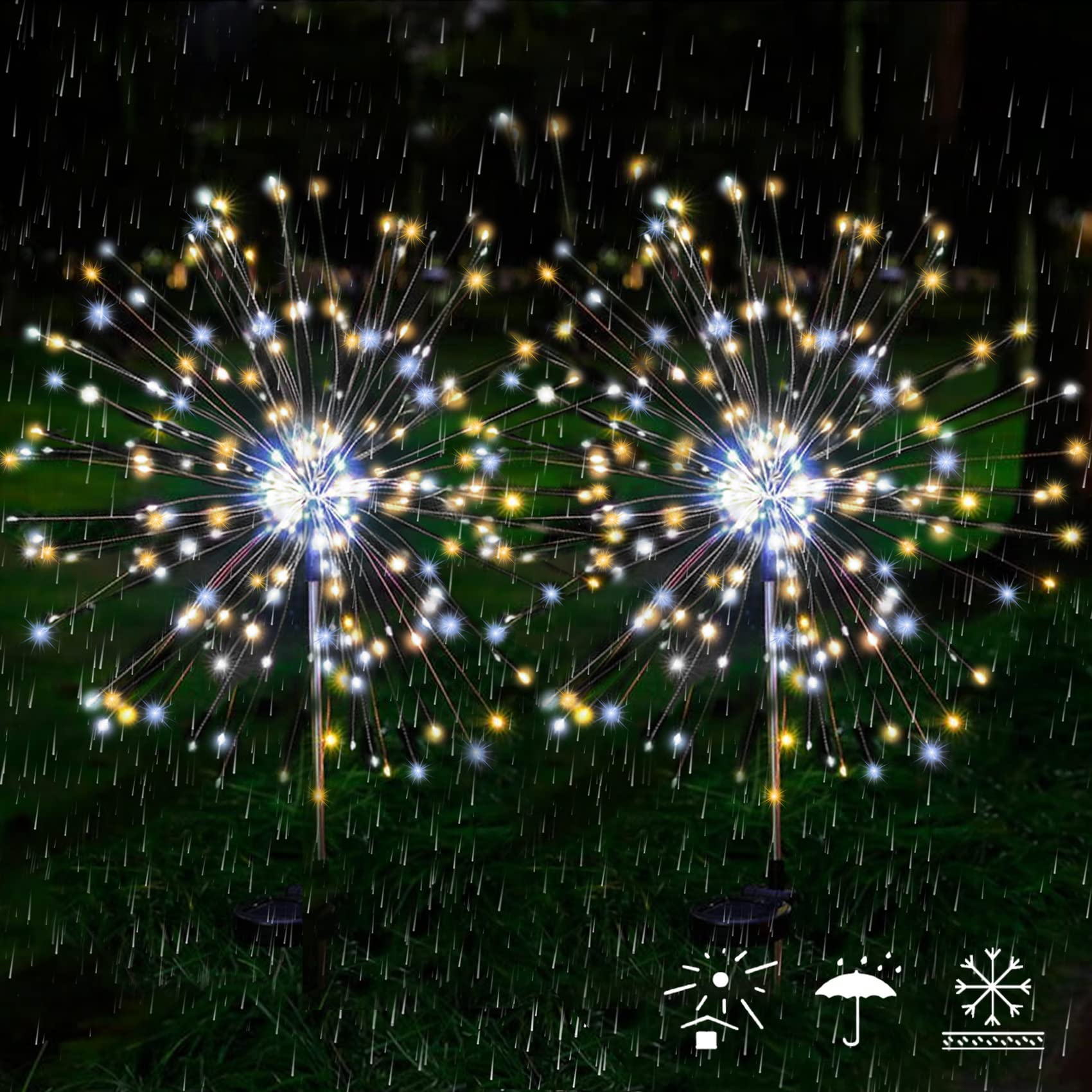 JJGoo Solar Garden Lights, 2 Pack, 120 LEDs, Waterproof, 2 Lighting Modes, Mixed Color, Plastic