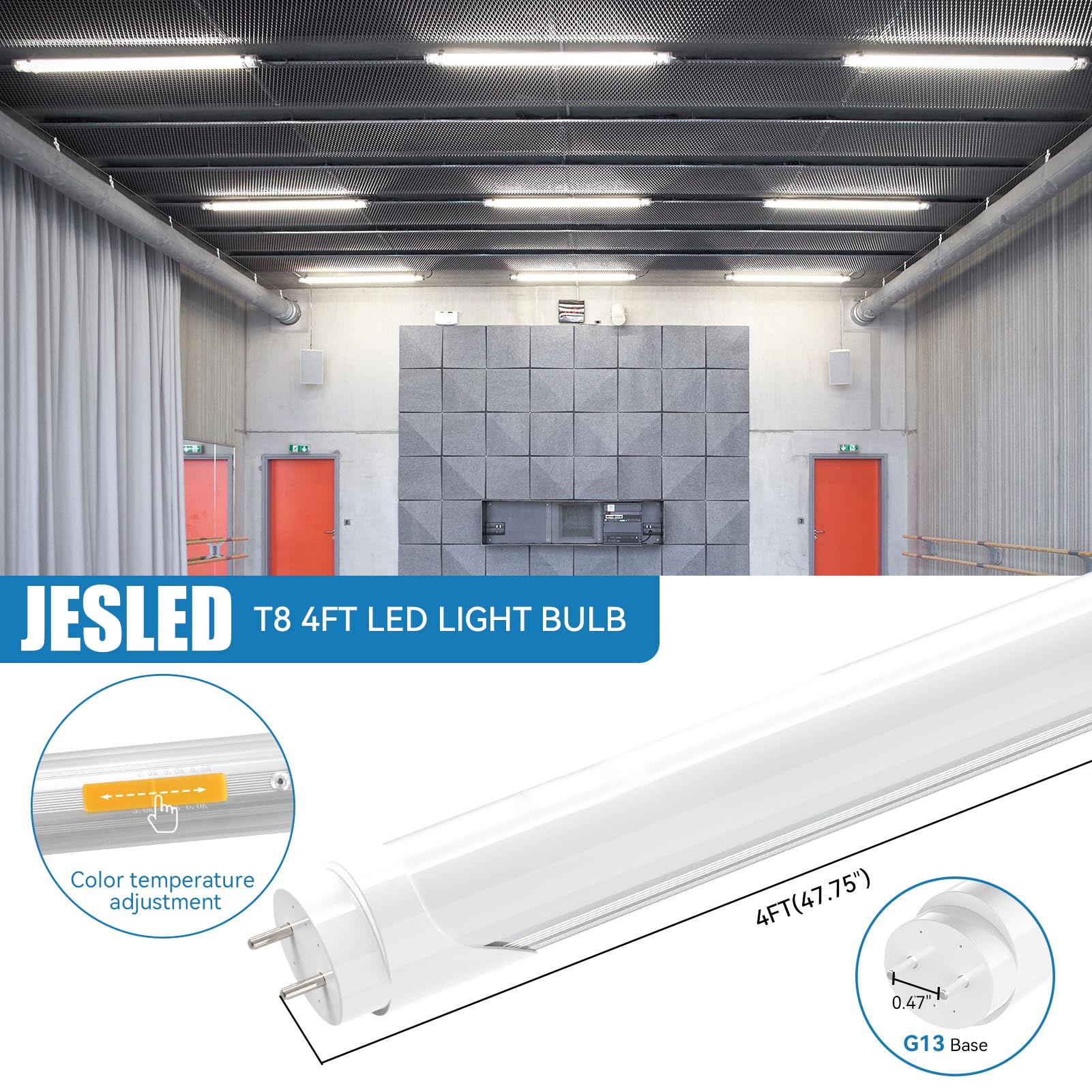 Jesled T8 Led 4Ft Tube Lights, Type A+B, 24W, 3200Lm, 6Cct 3000K | 3500K | 4000K | 5000K | 6000K | 6500K, Plug And Play Or Balla