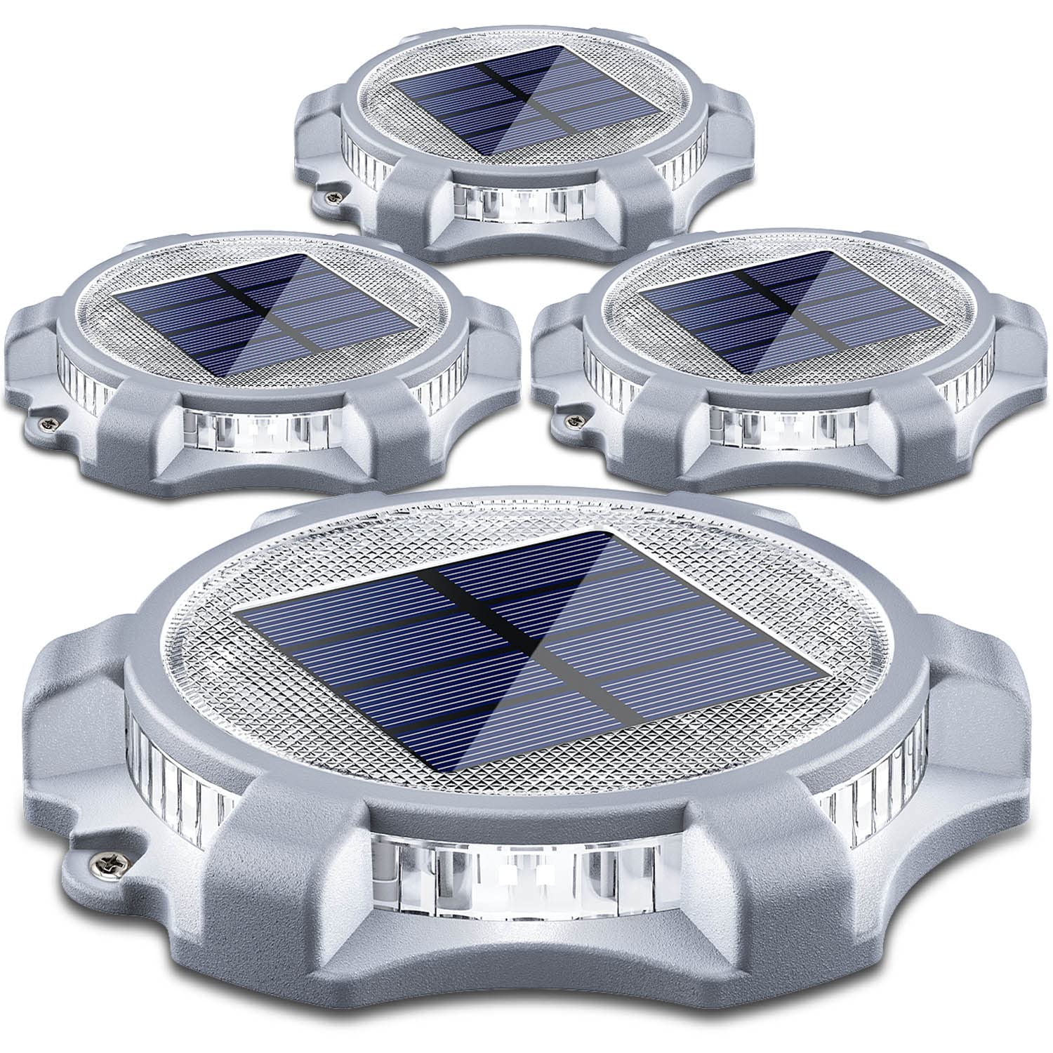SIEDiNLAR Solar Deck Lights - 2 Modes LED, Waterproof, 4 Pack, Cool White & Warm White, Model SD0312G-WA