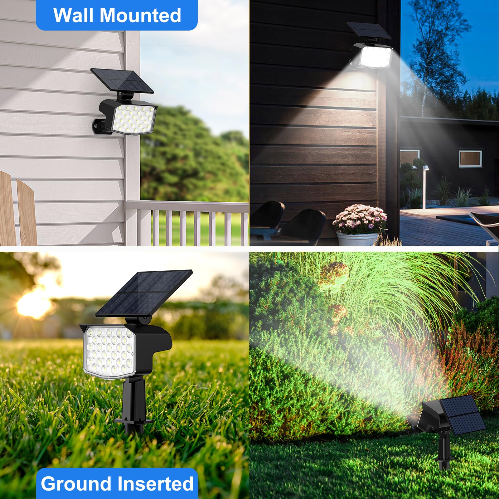 Nacinic Solar Spot Lights Outdoor Waterproof Adjustable Solar Powered Landscape Lights For Yard 3 Long Time Lighting Modes Spotl