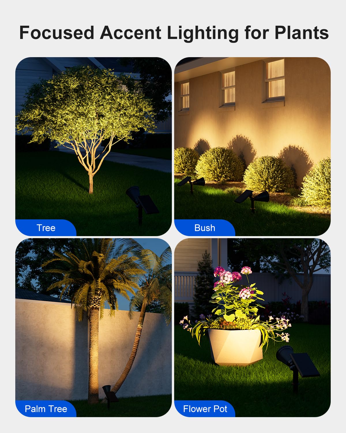 4 Pack Solar Spotlights Outdoor Waterproof For Tree, Statue, Flower, Mailbox, Bush, Wall, Bright Led Outside Landscape Flood Lig