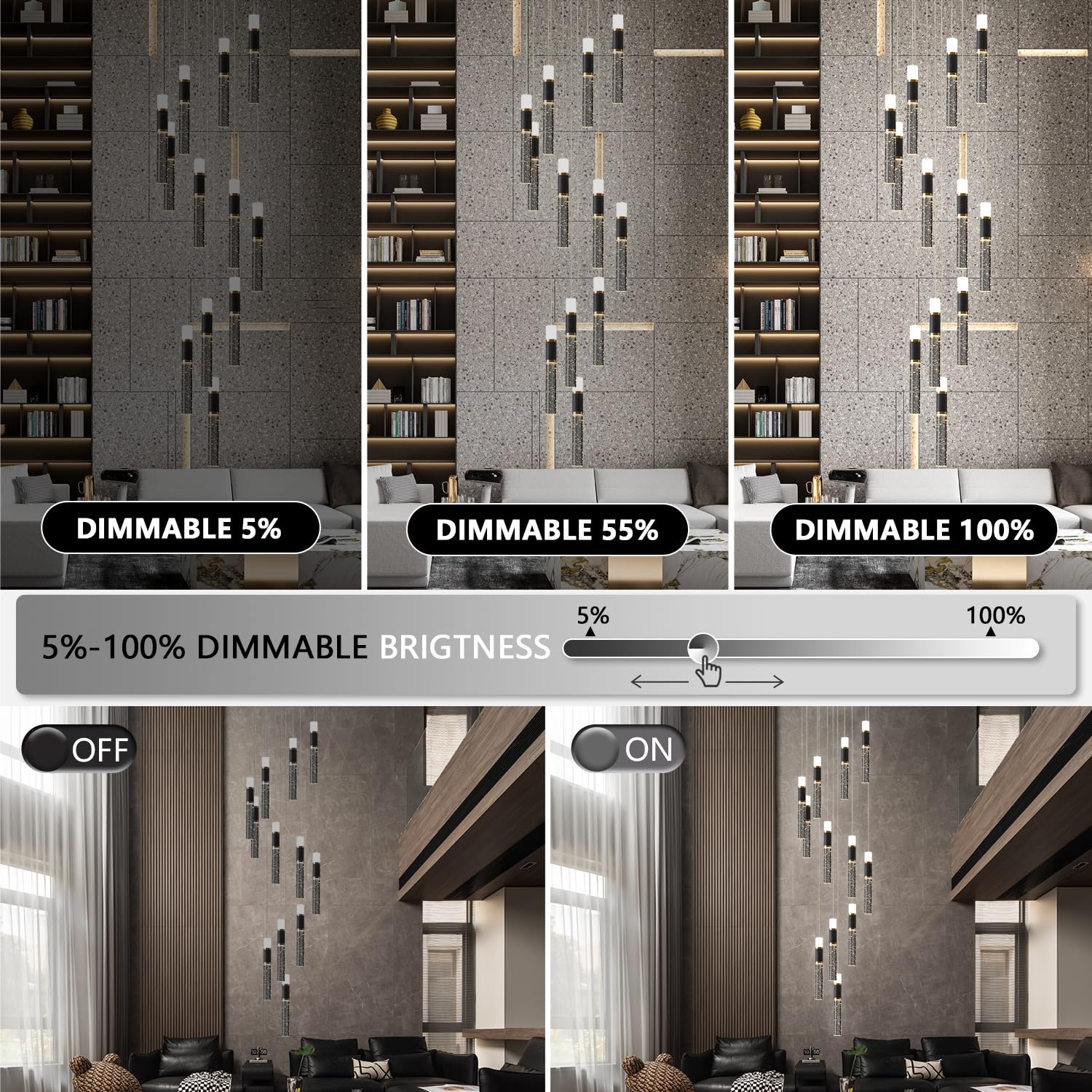 EMBRING 12-Light Pendant Light Fixture, Dimmable with Remote Control, Black Gold, Aluminum, Model SW001-StDBykl-bg-12light