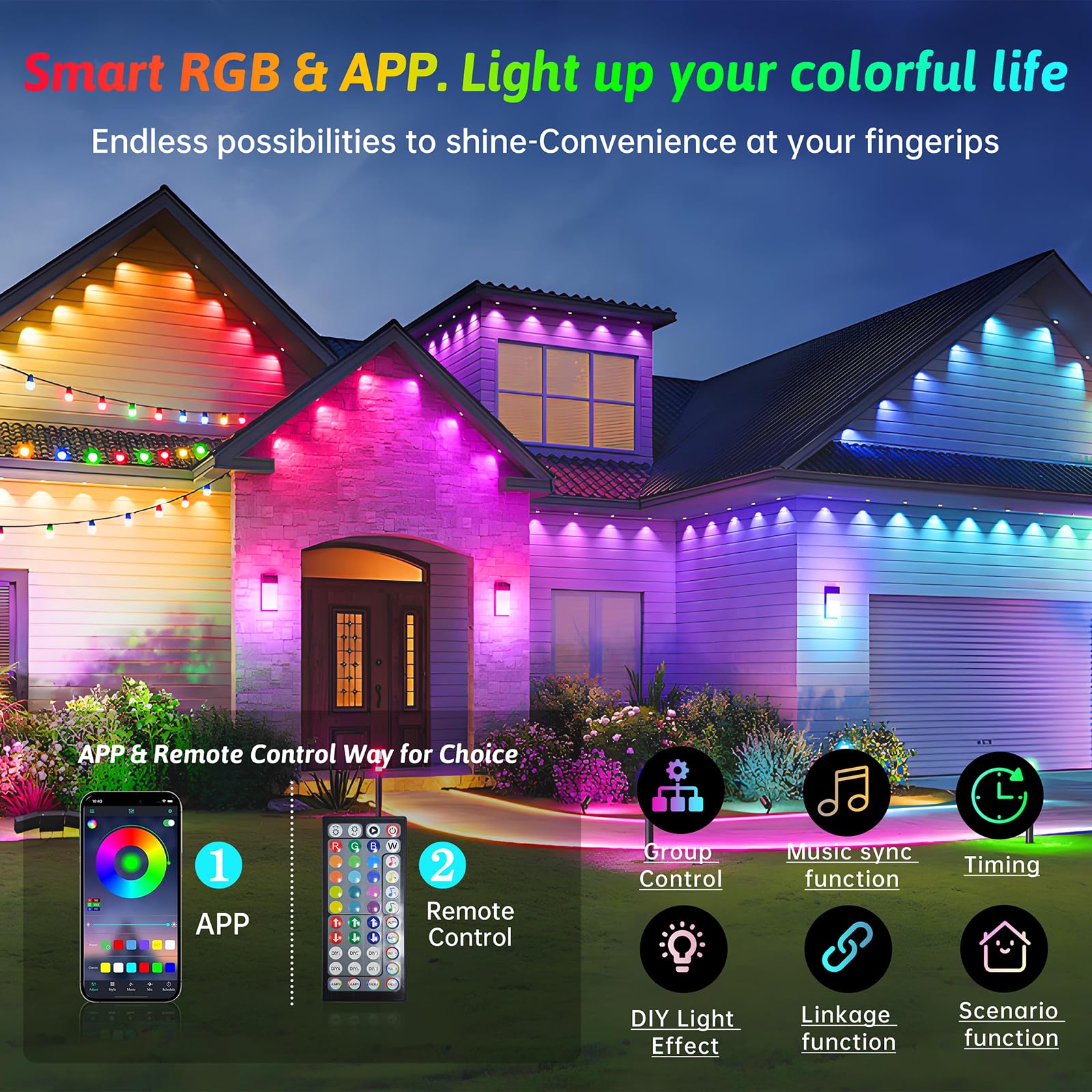 Permanent Outdoor RGB Lights,IP67 Waterproof LED Eaves Lights with Smart App/Remote Control,for Christmas and All Holiday Decor,
