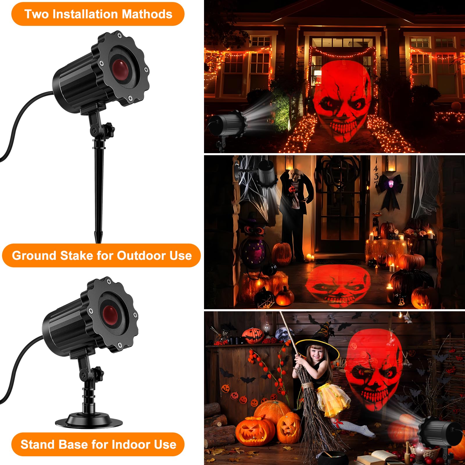 Nagudenfo Halloween Projector Lights - 3D Dynamic Red Skull, Waterproof for Indoor/Outdoor Use, Perfect Halloween Decor
