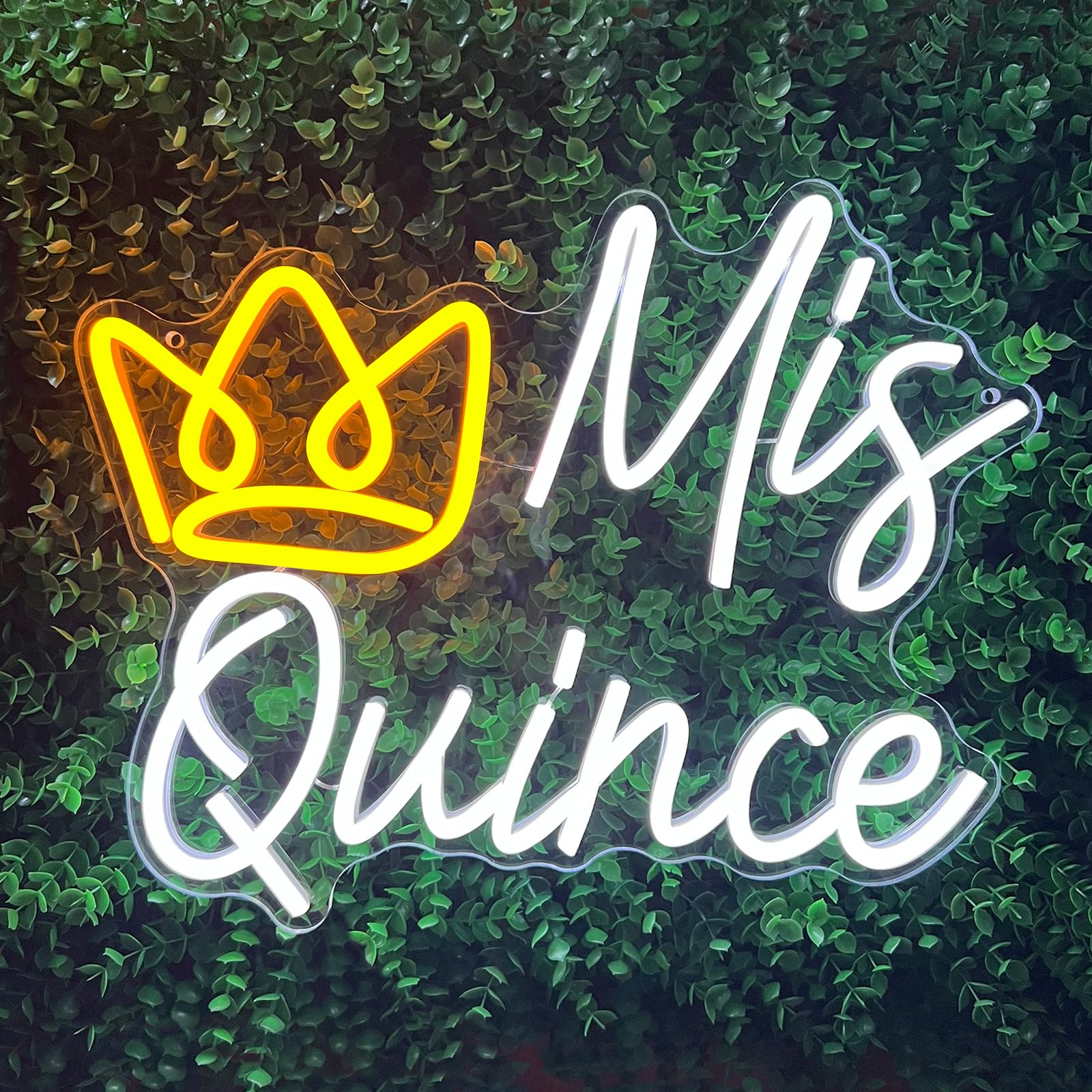 Nen Sign Mis Quince Neon Sign, LED Light with Crown, Dimmable, Plastic, Model NHD2023080701, Ideal for 15th Birthday Party Decor