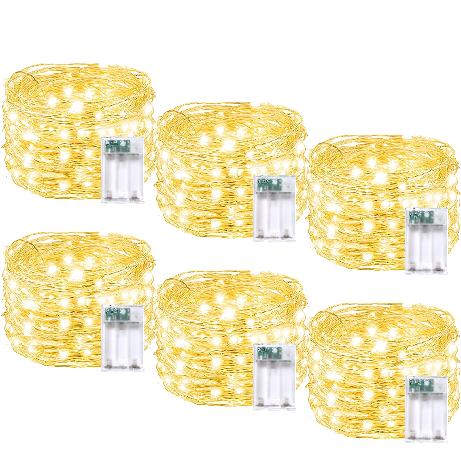 6 Pack Fairy Lights Battery Operated with Timer  Each 20FT 60LED Christmas String Lights Outdoor Indoor  Cuttable Battery Twinkle Light for Bedroom Home Wedding DIY Christmas Decorations (Warm White)