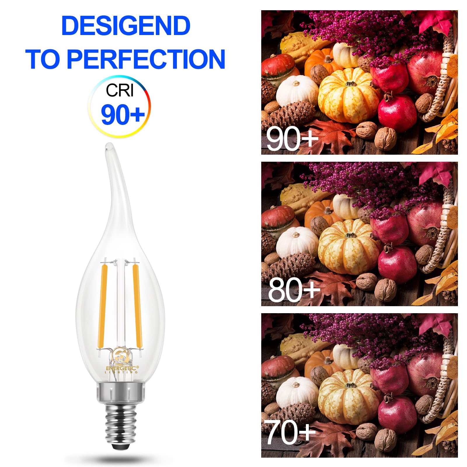 Energetic 12 Pack Dimmable Candelabra Led Light Bulb, Ca11 Shape,Flame Tip Style, 60 Watt Equivalent, 2700K Soft White, E12 Base