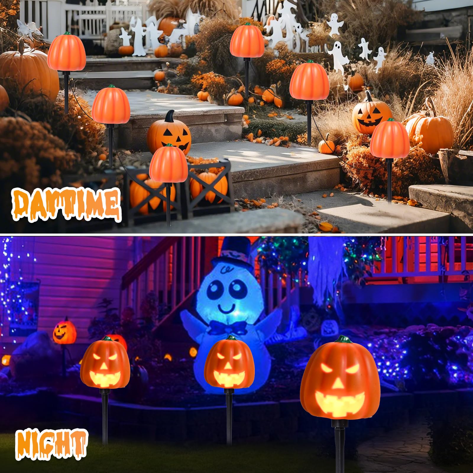 Afirst Halloween Pumpkin Pathway Lights with Animated Faces, Multi-colored, Model 830, Outdoor Garden Decor