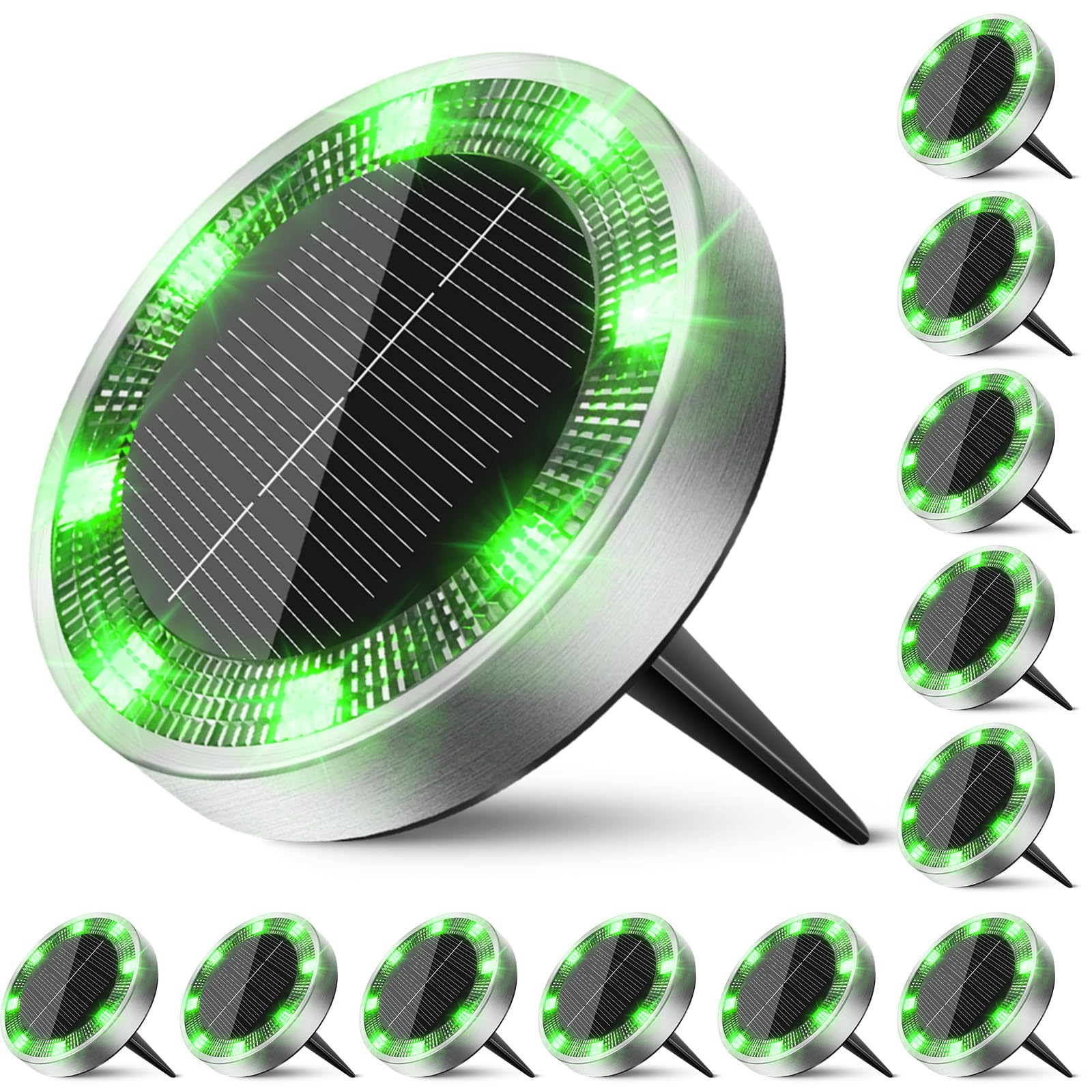 Peasur Solar Ground Lights Outdoor  12 Pack Flat Solar Powered Disc Lights  Ip68 Waterproof  Anti-Rust  Landscape Lighting For Pathway Garden Yard Lawn Walkway Landscape Driveway  Green