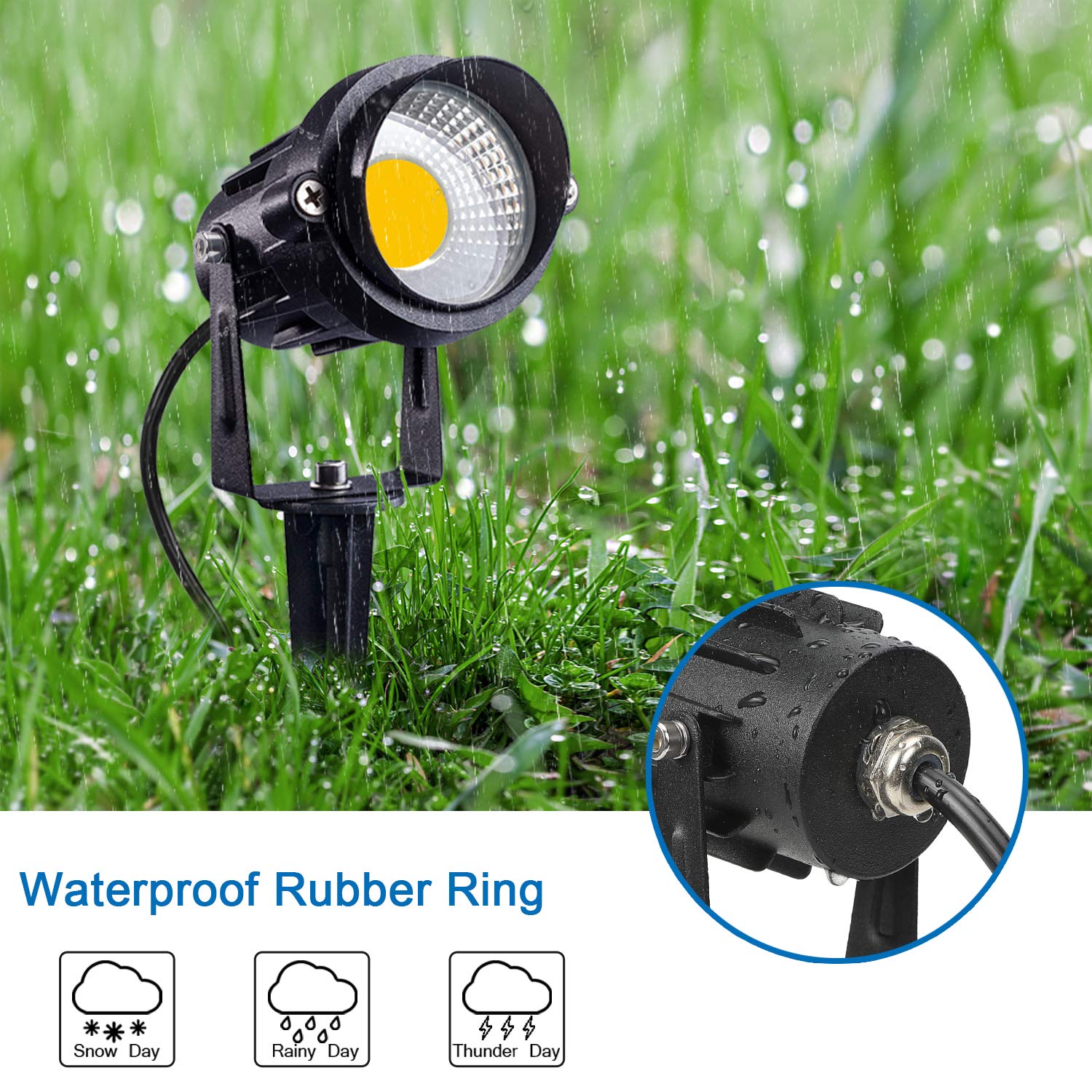SUNVIE LED Outdoor Spotlight 12W Landscape Lights, Waterproof, Black, with Spiked Stake, 6 Pack