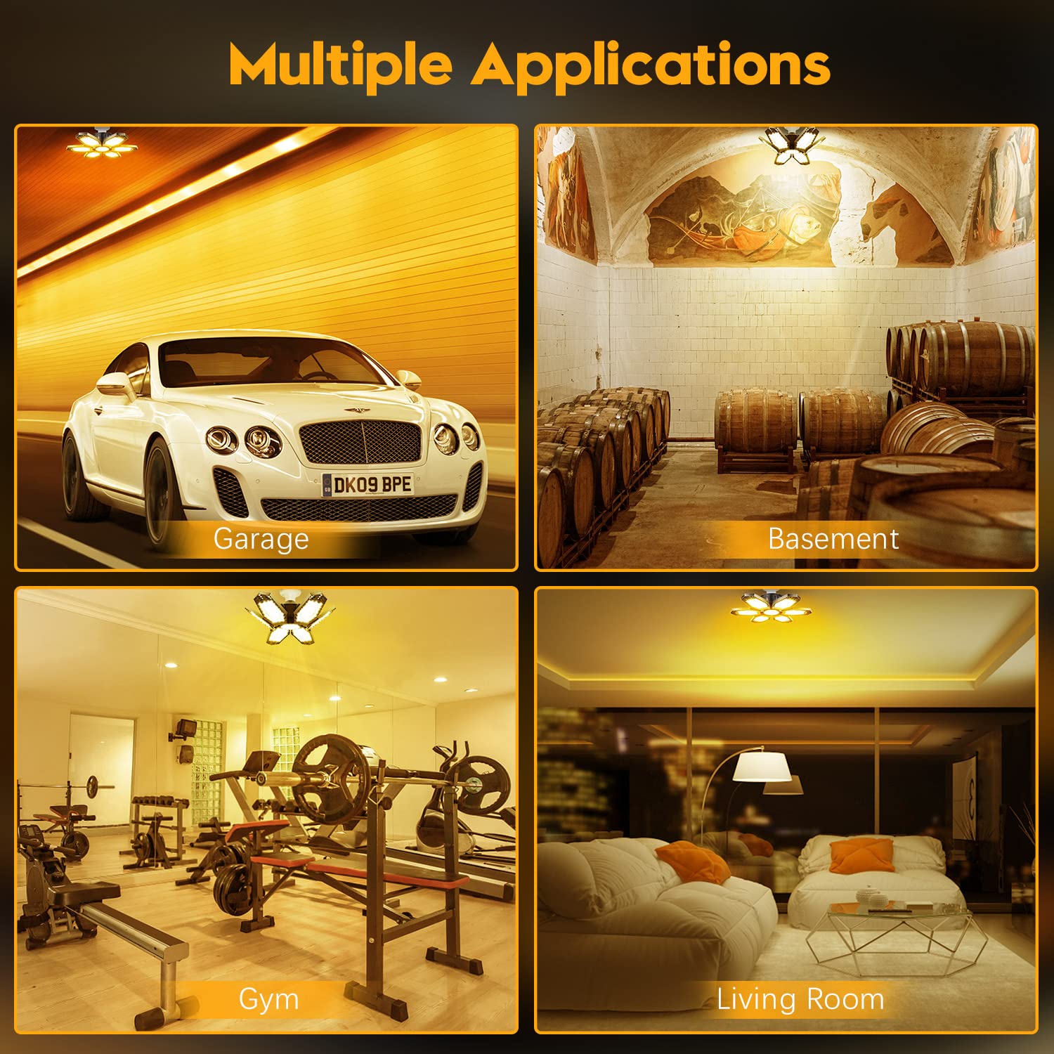 Tanbaby 2 Pack Garage Light Warm 150W Led Garage Lights 3000K Garage Lighting 12000Lm [Equivalent] Deformable Garage Light Ceili