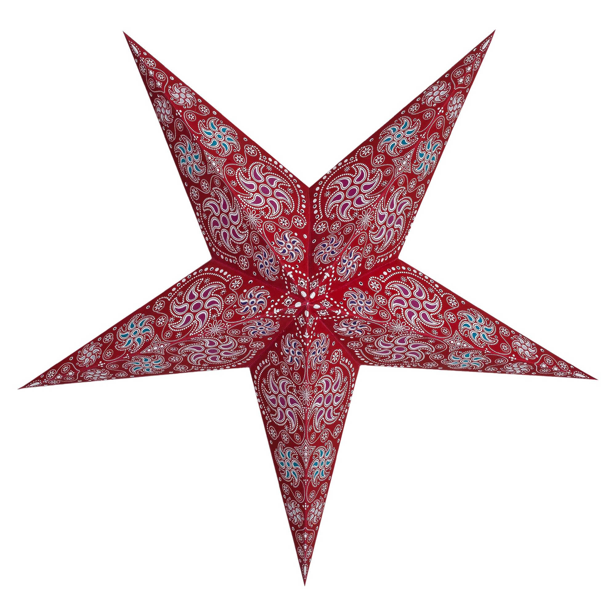 GalaxyArts Paper Star Lantern, 24 Inch, Medium, Chakra Red, 3D Hollow Out, Fairy String Lights for Indoor Outdoor Decoration
