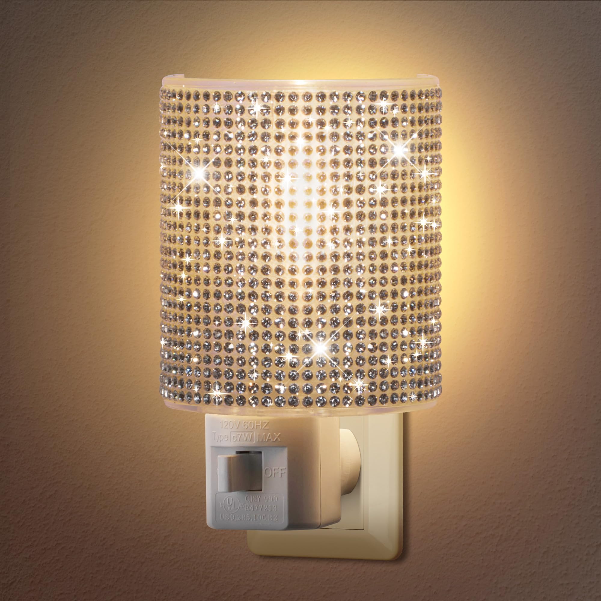 ElectricWise Crystal Decoration Night Light, Bling Decorative Night Lights Plug Into Wall with Manual On/Off Switch, 360 Degree 