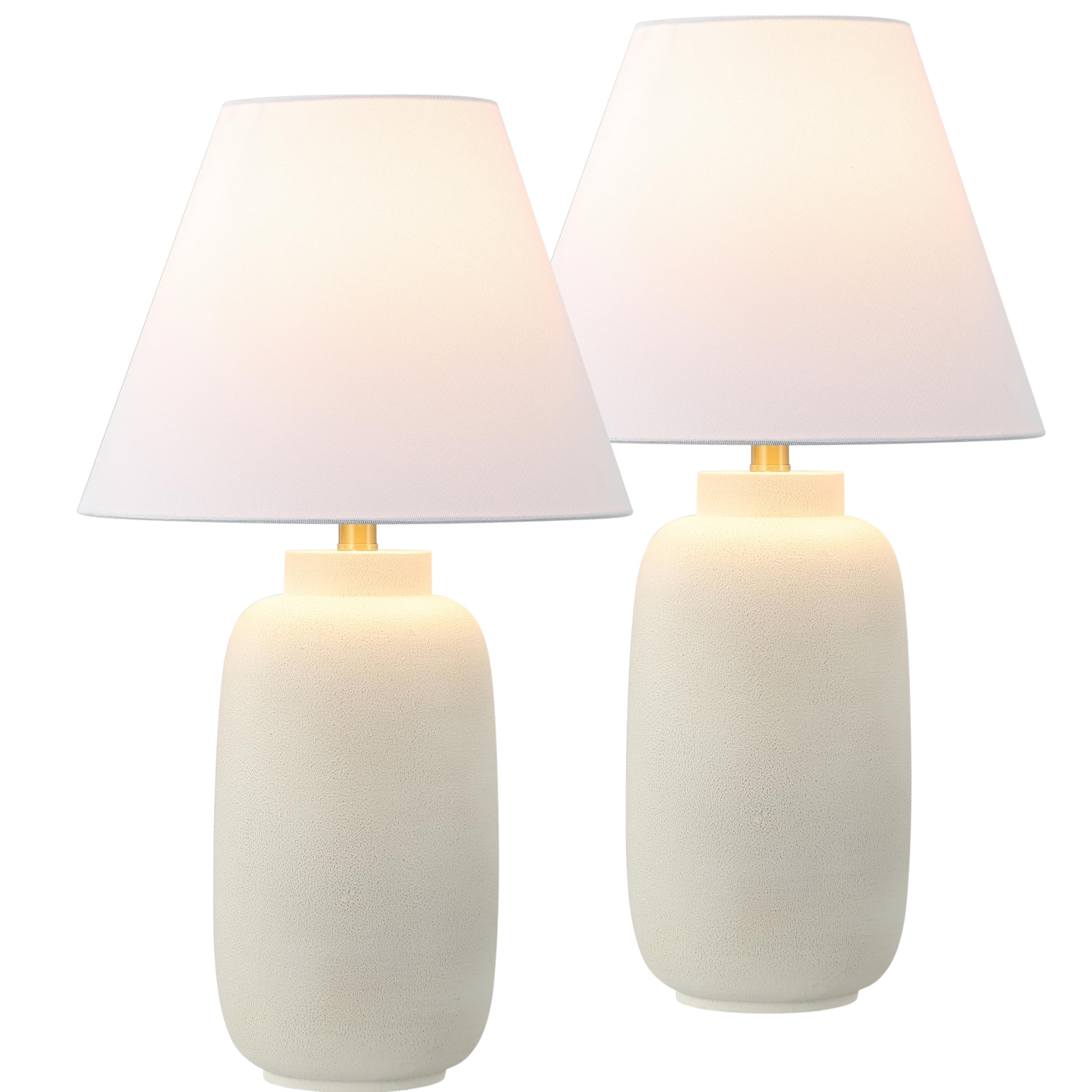 JONATHAN Y 24.5 Matte Cream Modern Ginger Jar Table Lamp Set of 2 for Bedroom, Farmhouse Scandinavian Lamps for Nightstand, Whit