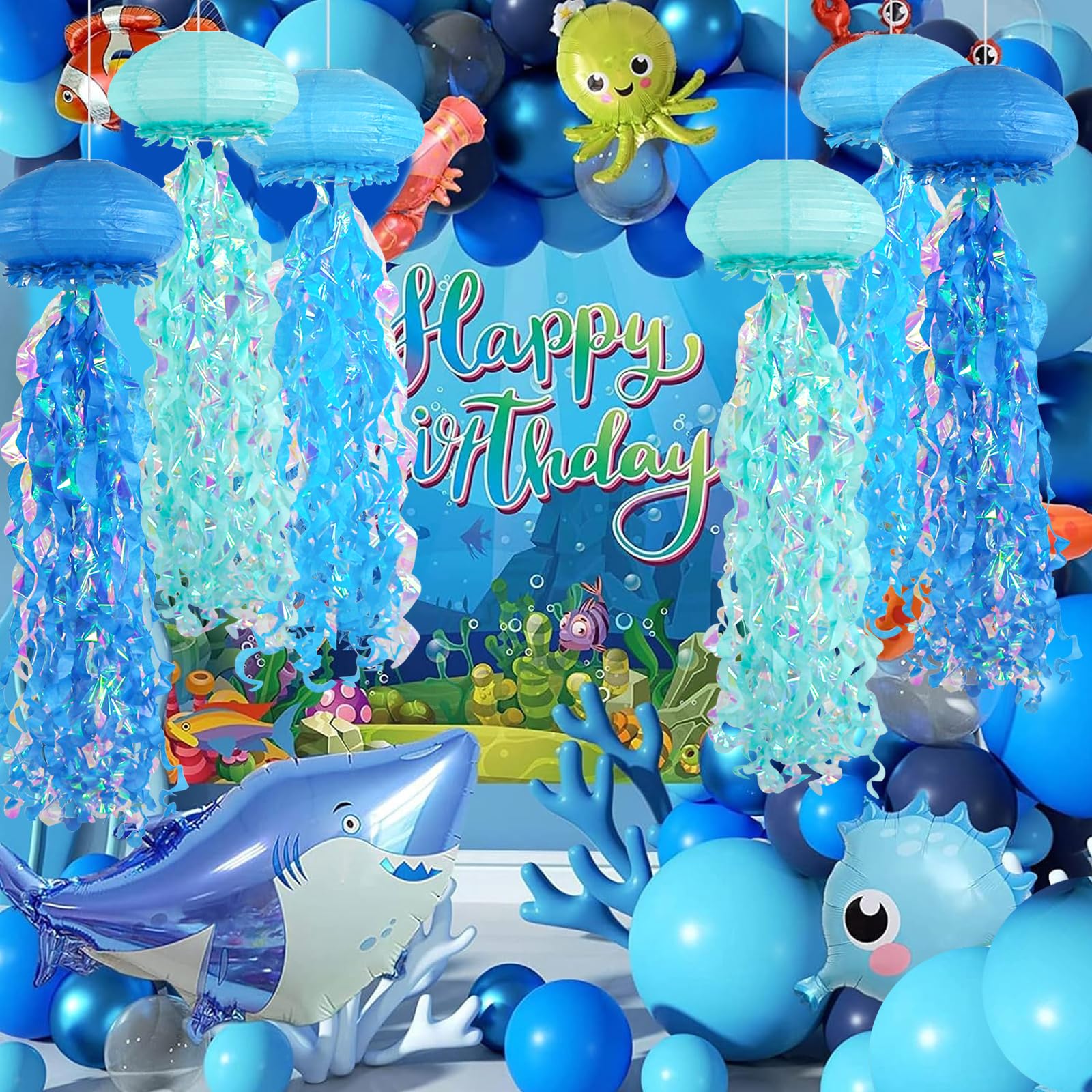 Adlkgg Jellyfish Paper Lanterns, Under The Sea Party Decorations, 6Pcs Hanging Jelly Fish For Mermaid Ocean Themed Birthday Part