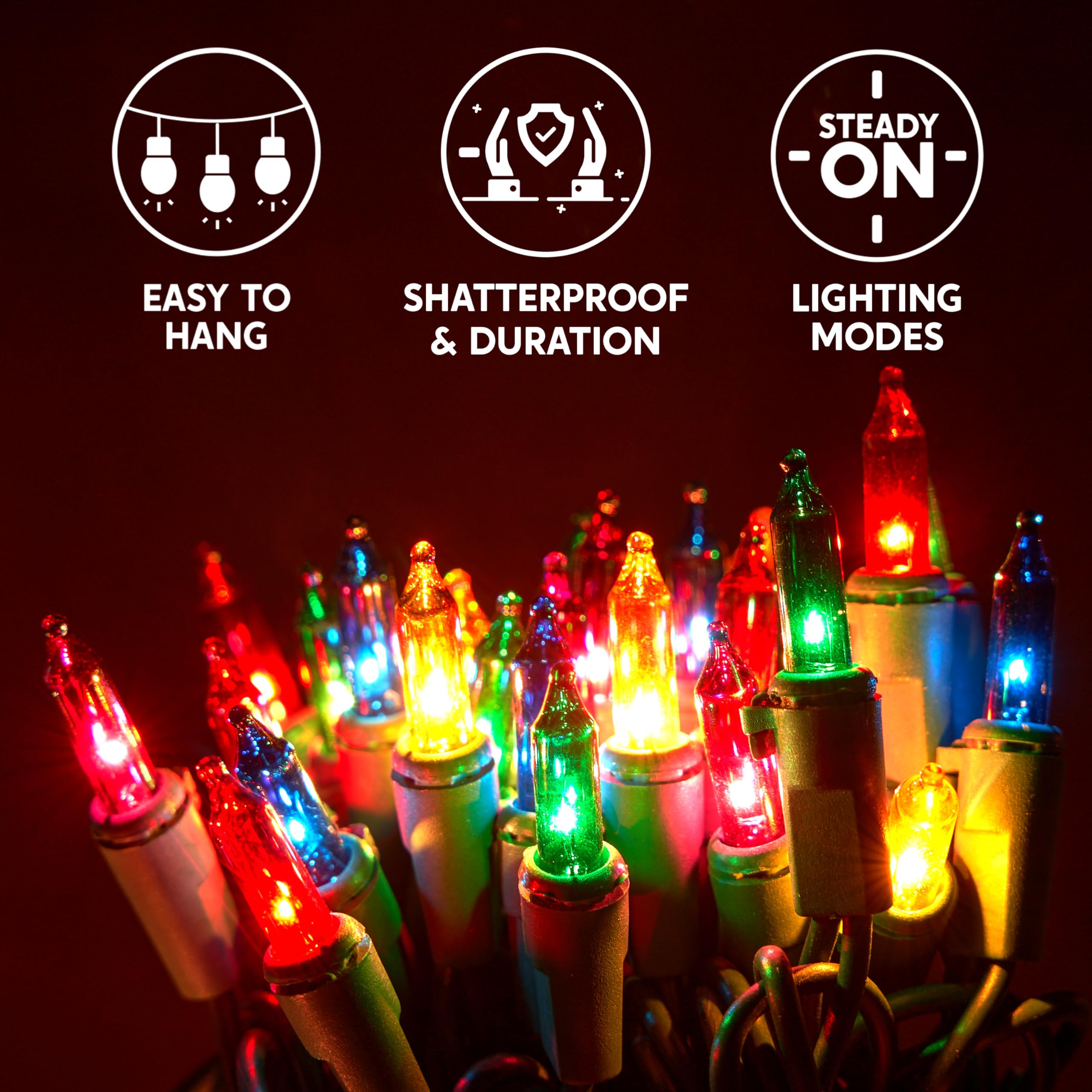 Joiedomi Christmas Lights Outdoor,62.4Ft Multicolor Christmas Tree Lights Outside,300(2X150) Count String Lights,Green Wire Xmas Lights For Decorations Indoor Holiday Theme Party Yard House
