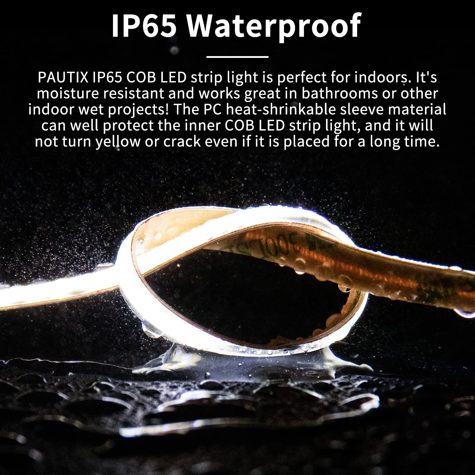 Pautix Cob Led Strip Light Ip65 Waterproof 32.8Ft/10M 5040Leds White 6000K,High Lumen Flexible Cri93+ Led Tape 24V Super Bright,