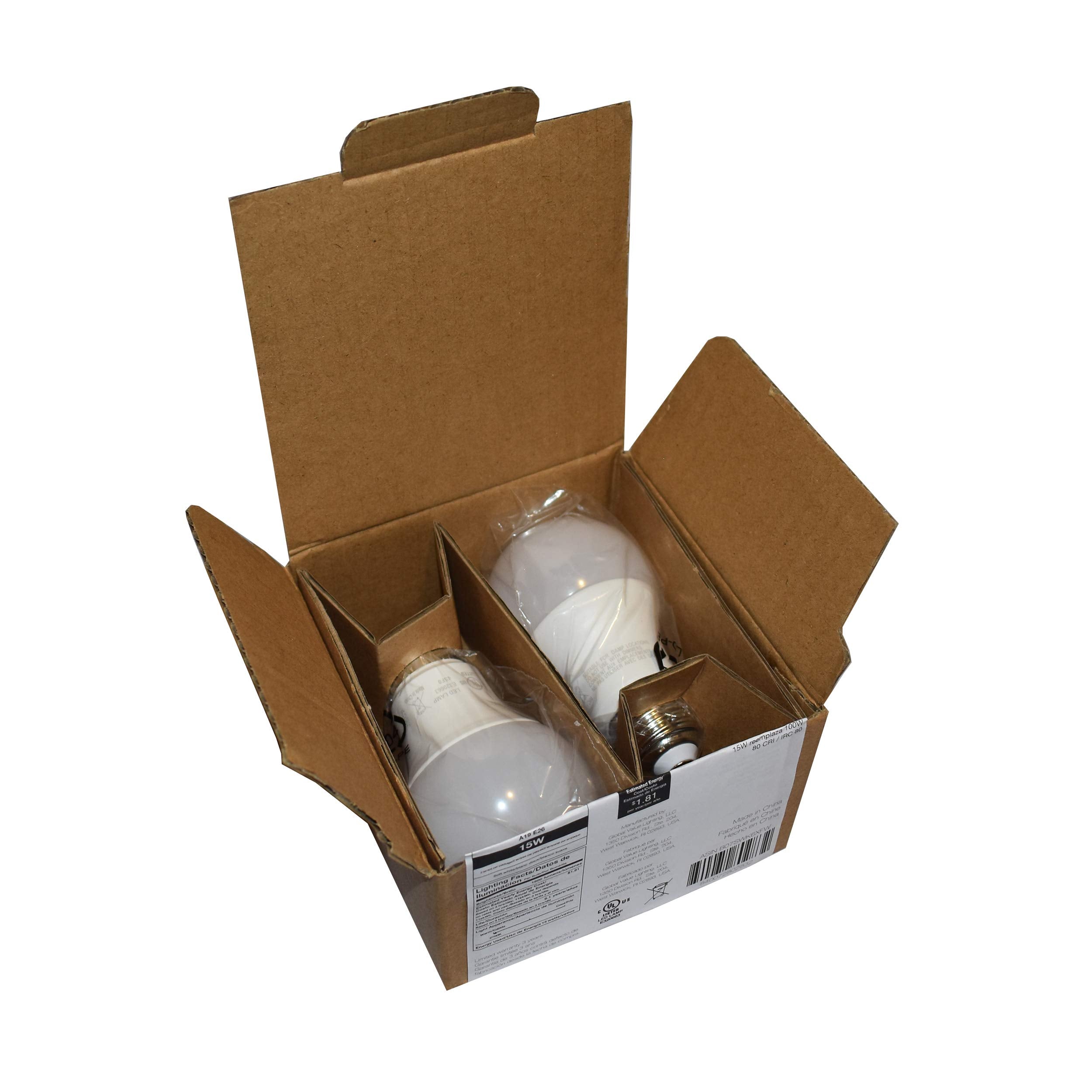 Amazon Basics A19 Led Light Bulbs 100 Watt Equivalent, Soft White (2700K), Energy Efficient 15W, Non-Dimmable, 10,000 Hour Lifet