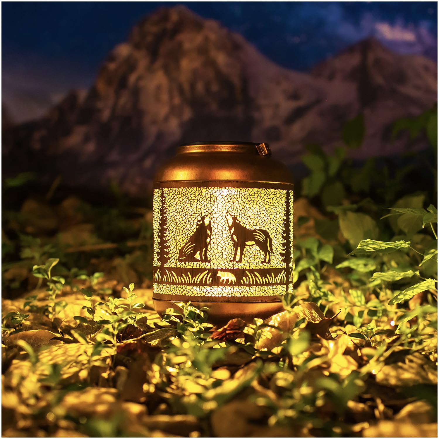 Wolf Solar Lanterns Outdoor Waterproof Hanging Solar Lights Wolf Gifts For Women Men Mom Metal Decorative Led Outdoor Lanterns F